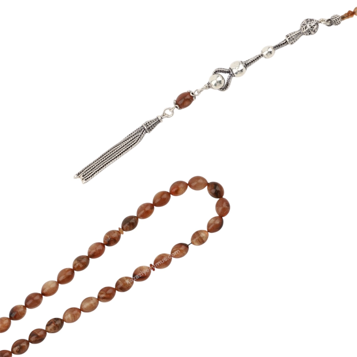 925 Ayar Kahverengi Toz Kehribar Damla Model Tesbih