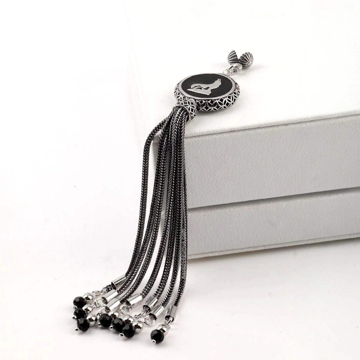 925 Sterling Black Crescent Star Rosary Tassel