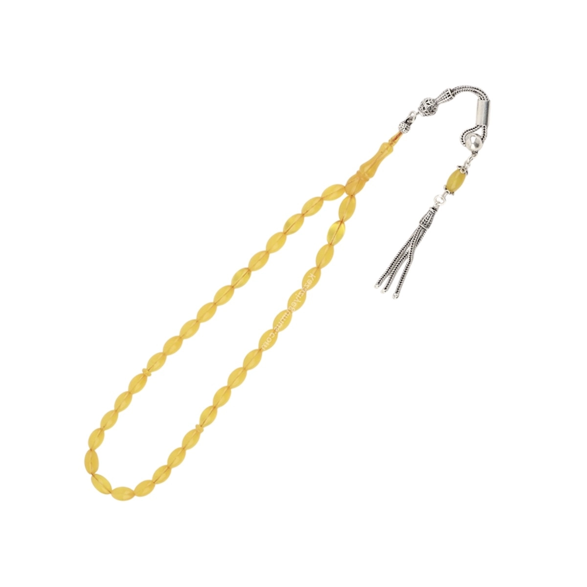 925 Ayar Sarı Toz Kehribar Damla Model Tesbih