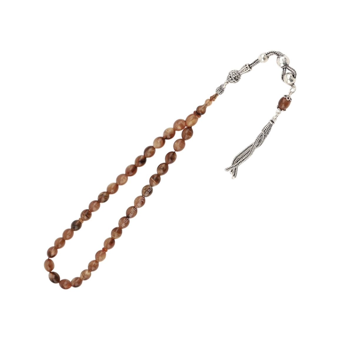 925 Ayar Kahverengi Toz Kehribar Damla Model Tesbih