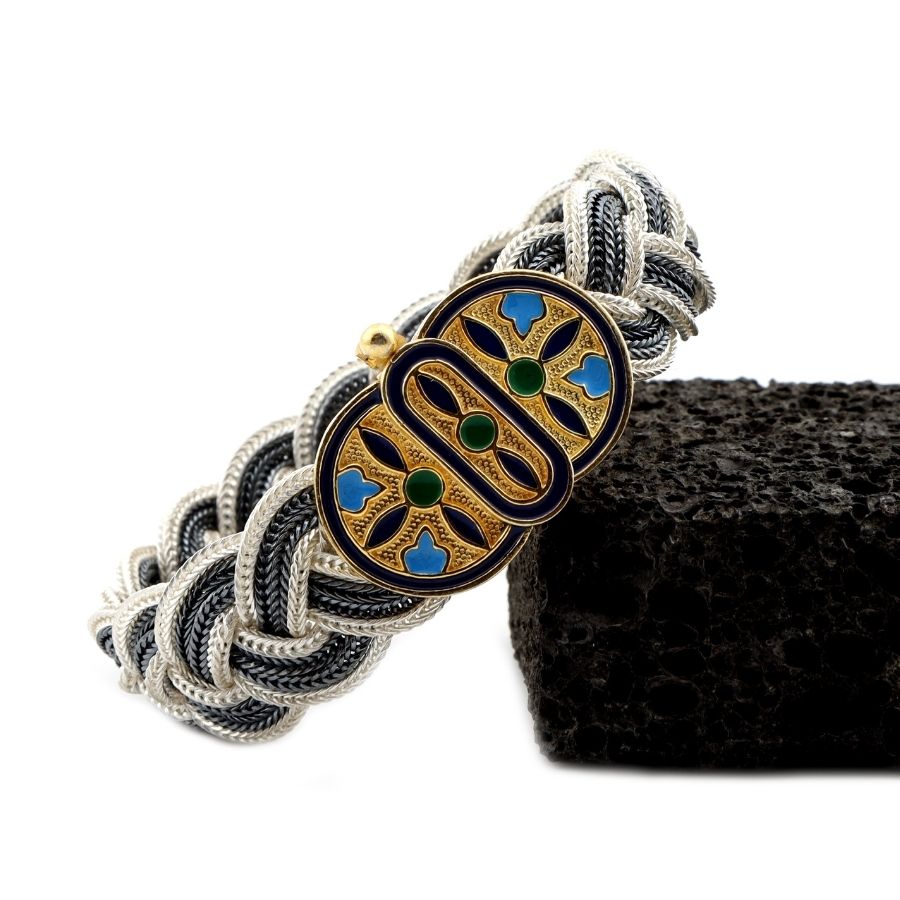 Seljuk Lock Enamel Mardin Sterling Silver Bracelet