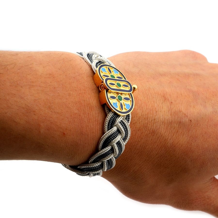 Seljuk Lock Enamel Mardin Sterling Silver Bracelet