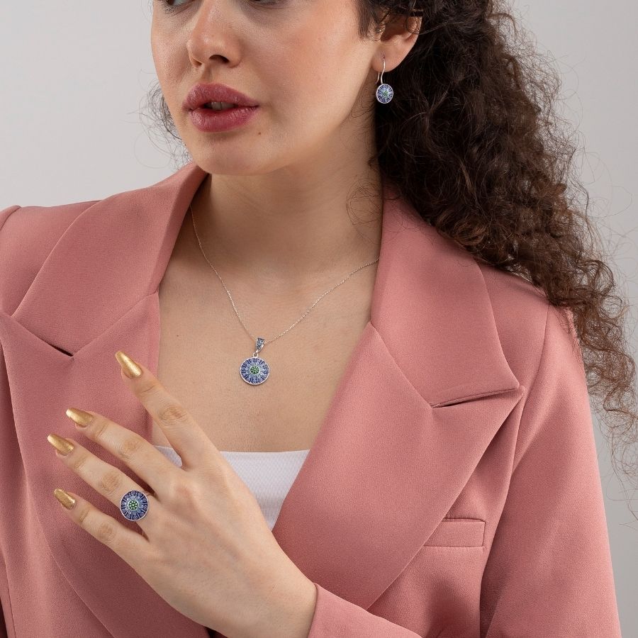 Mavilim 925K Enamel Womens Silver Set