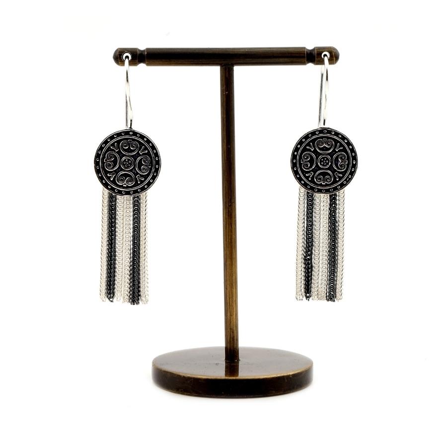 Round Filigree Silver Mardin Straw Womens Earrings