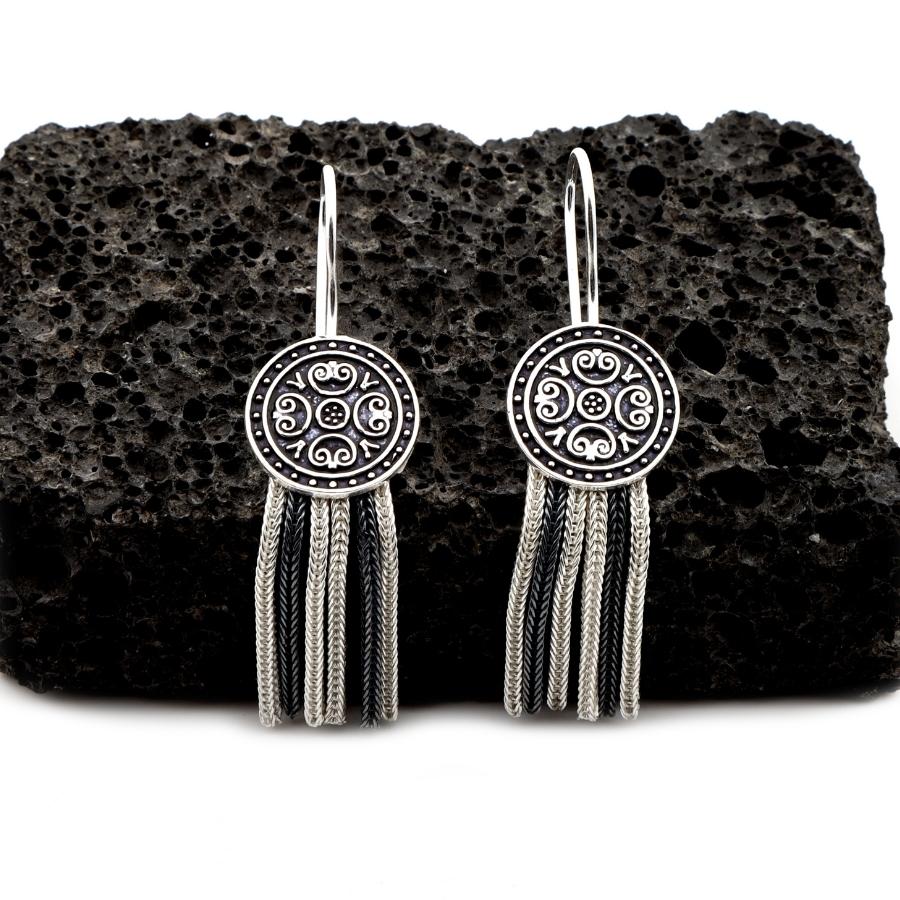 Round Filigree Silver Mardin Straw Womens Earrings