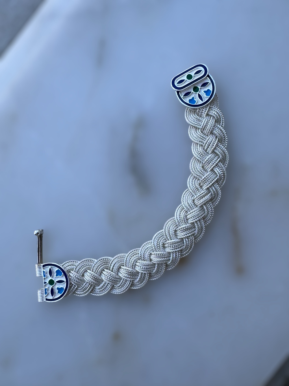 Seljuk Lock Enameled Mardin Silver Bracelet