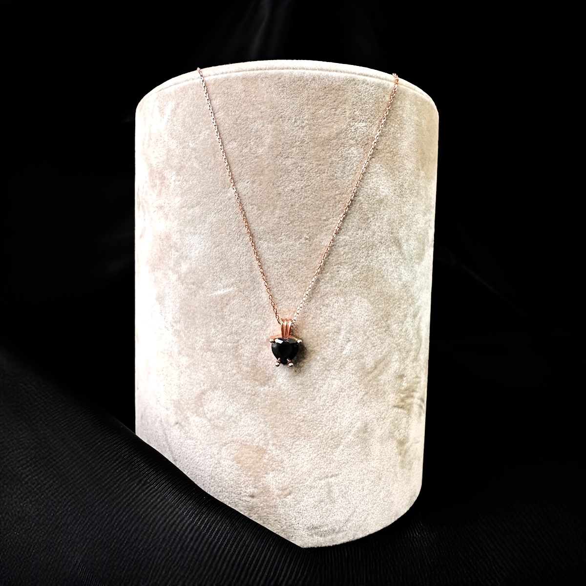 925 Sterling Silver Necklace for Women with Black Stone Heart