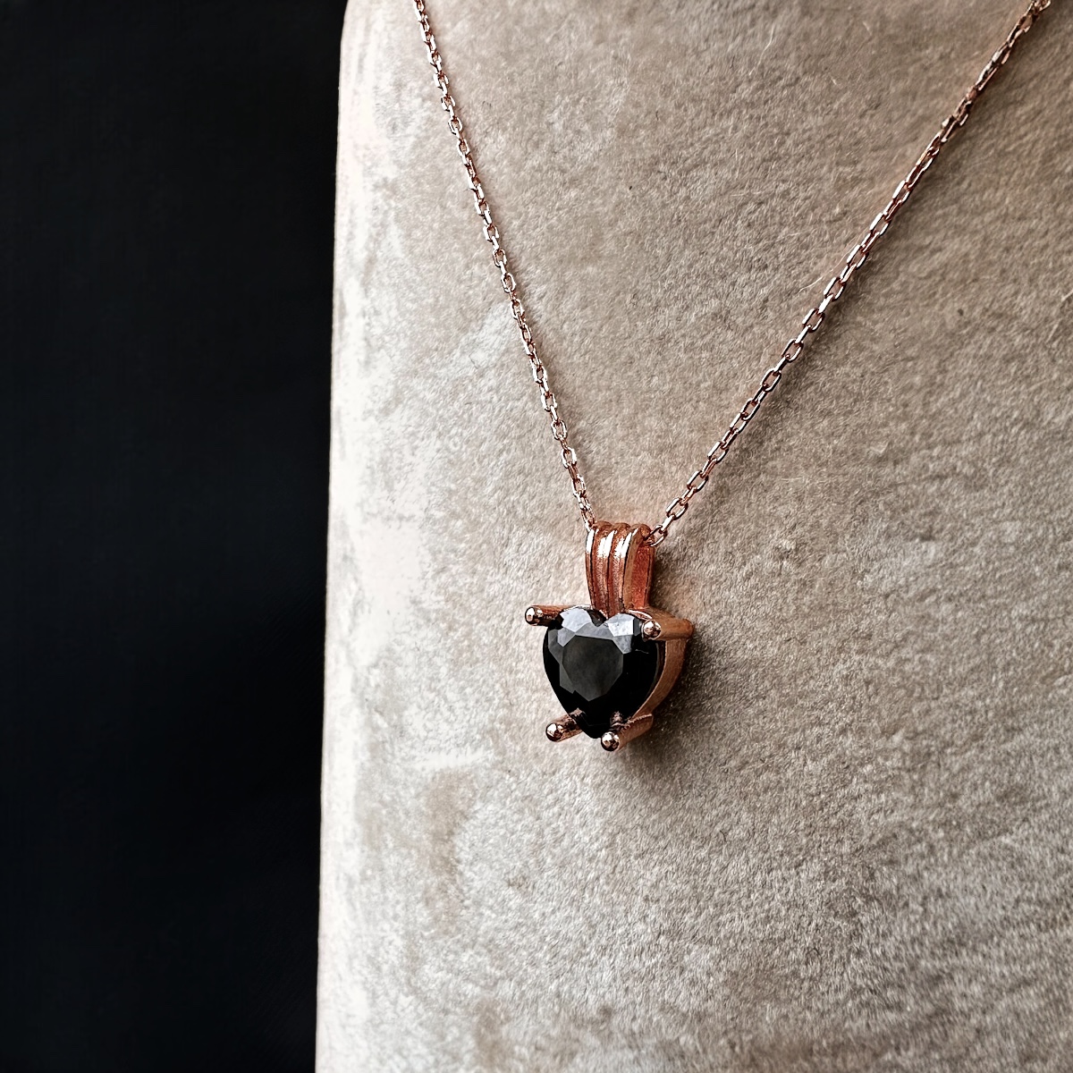 925 Sterling Silver Necklace for Women with Black Stone Heart
