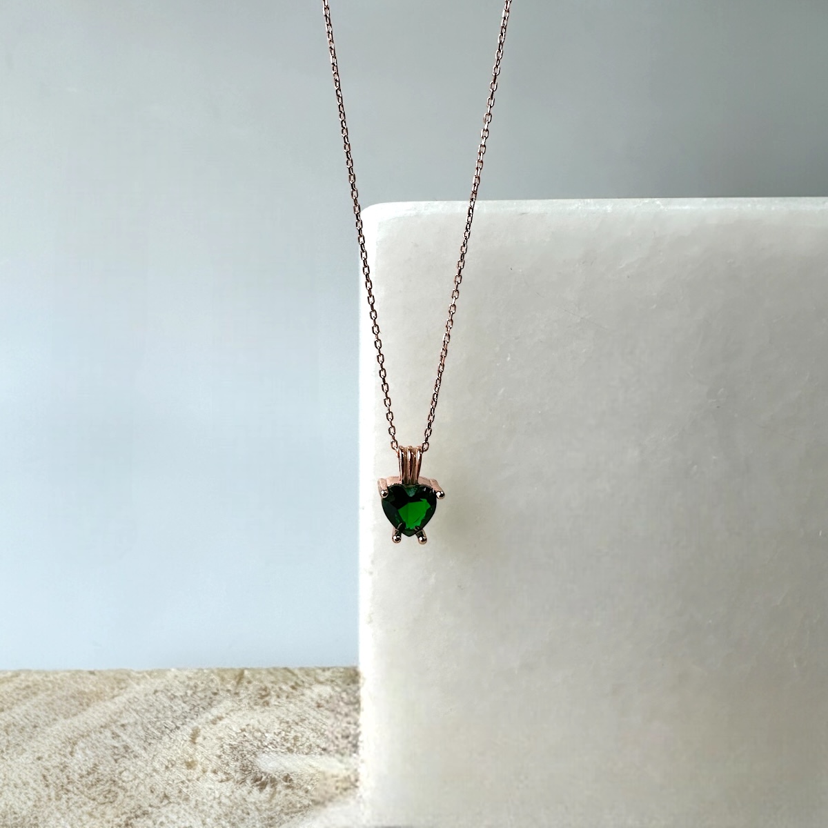 925 Sterling Silver Green Heart Necklace for Women