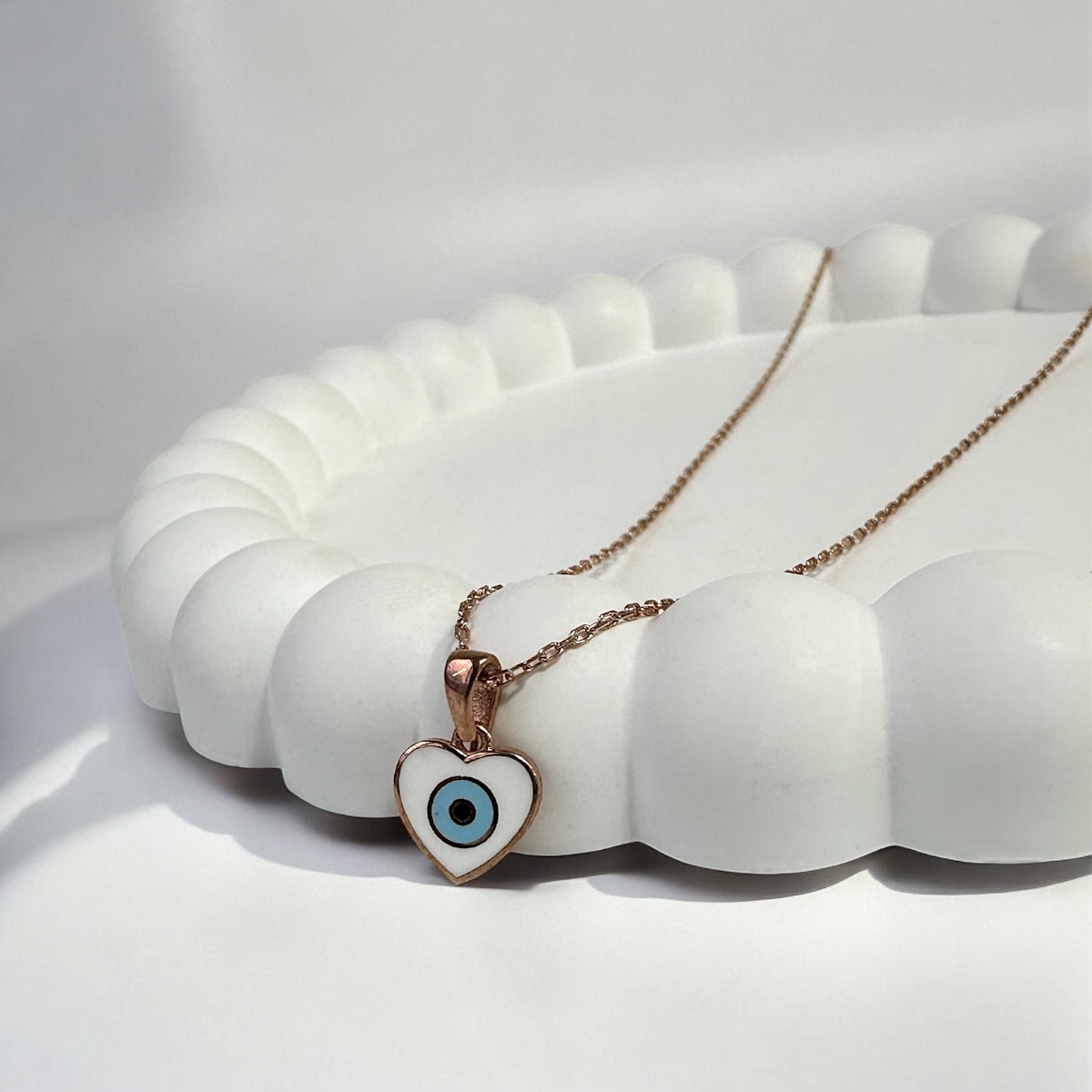 925 Sterling Silver Evil Eye Beaded Heart Rose Necklace