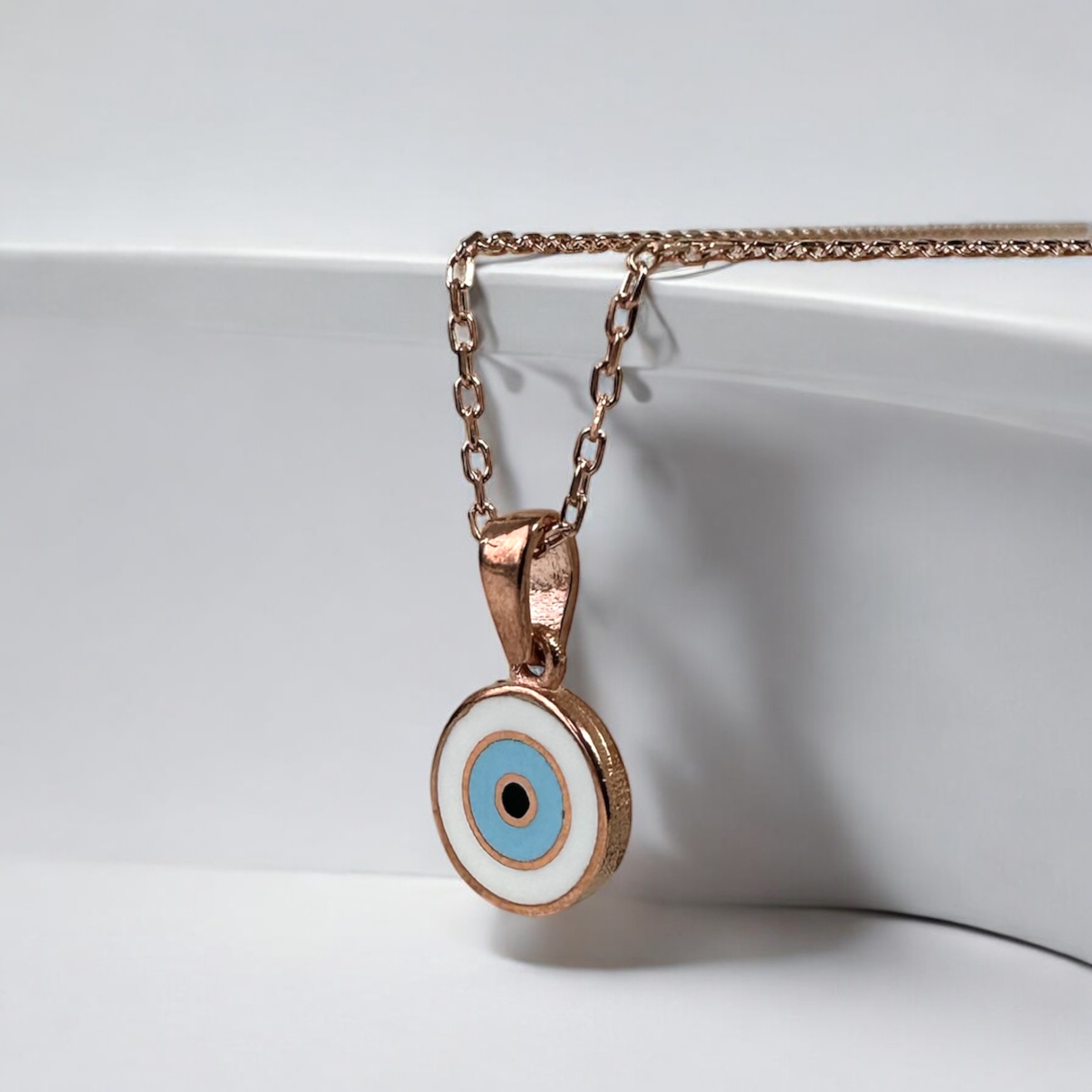 925 K Evil Eyelu Round Rose Silver Necklace