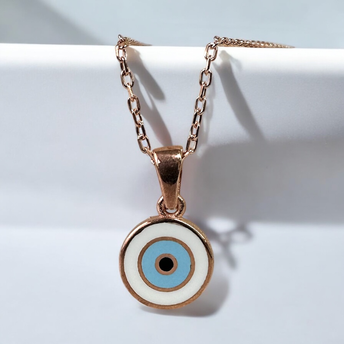 925 Sterling Silver Evil Eye Beaded Round Rose Necklace