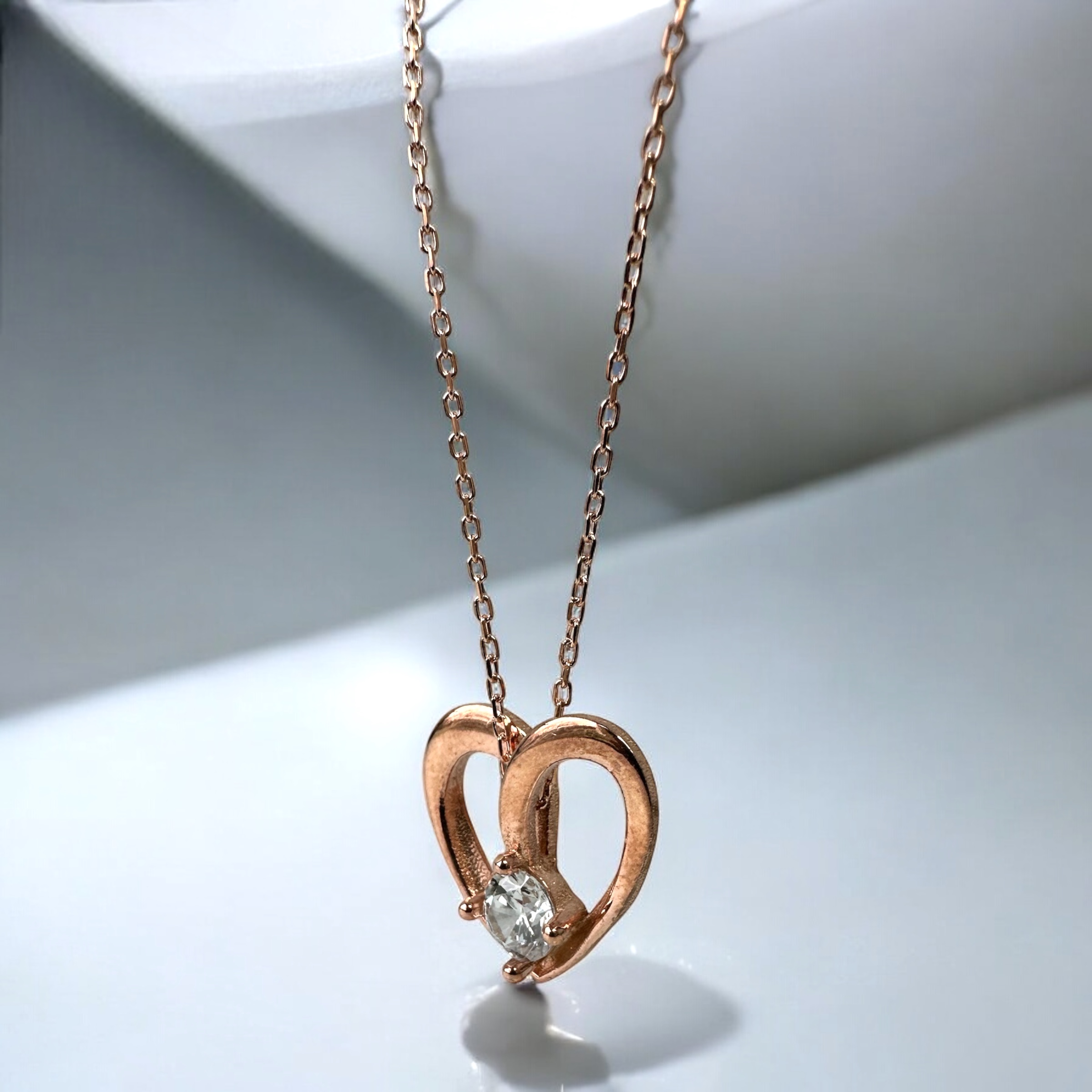925 K Solitaire Heart Rose Silver Necklace