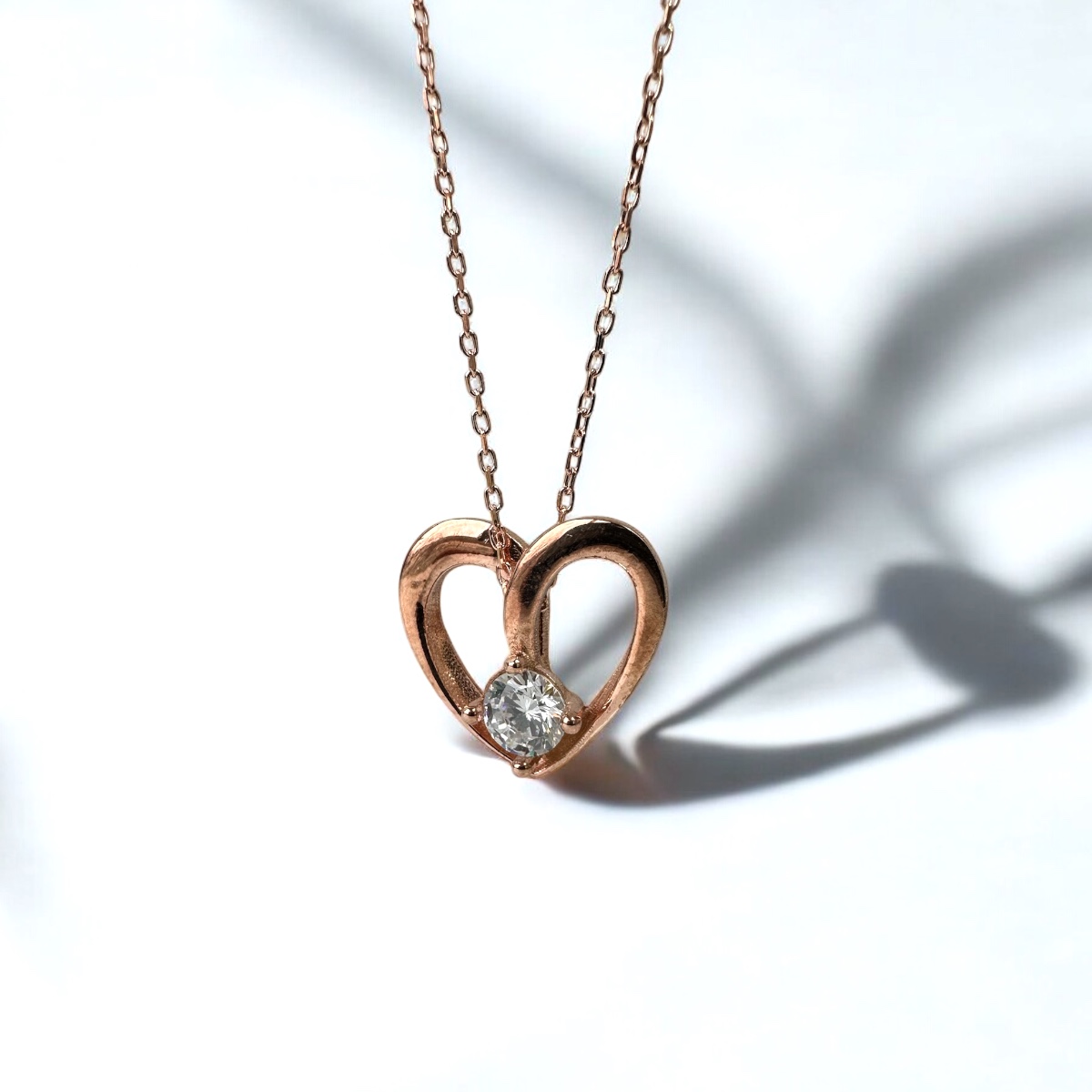 925 Sterling Silver Single Stone Heart Rose Necklace