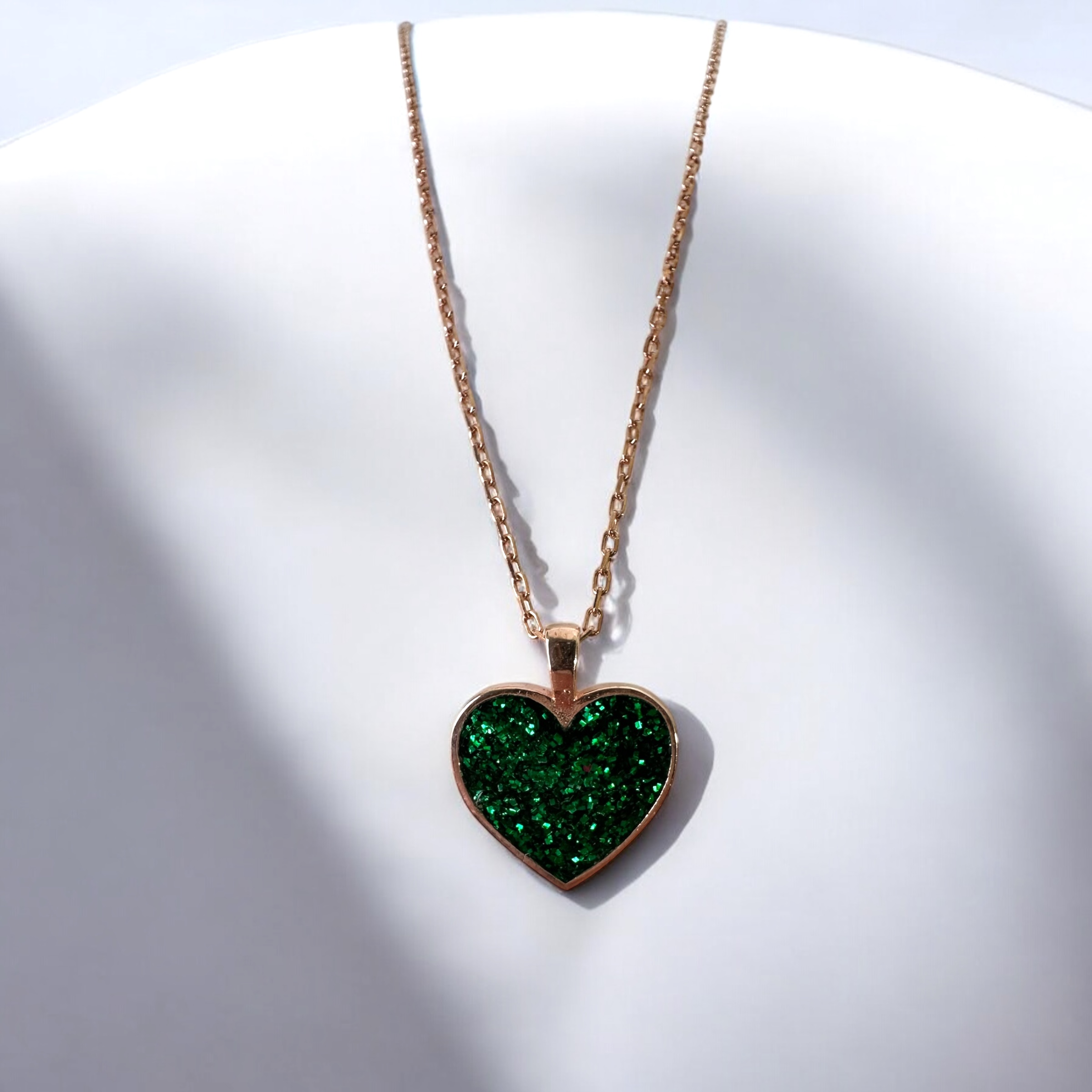 925 K Green Simli Heart Silver Necklace