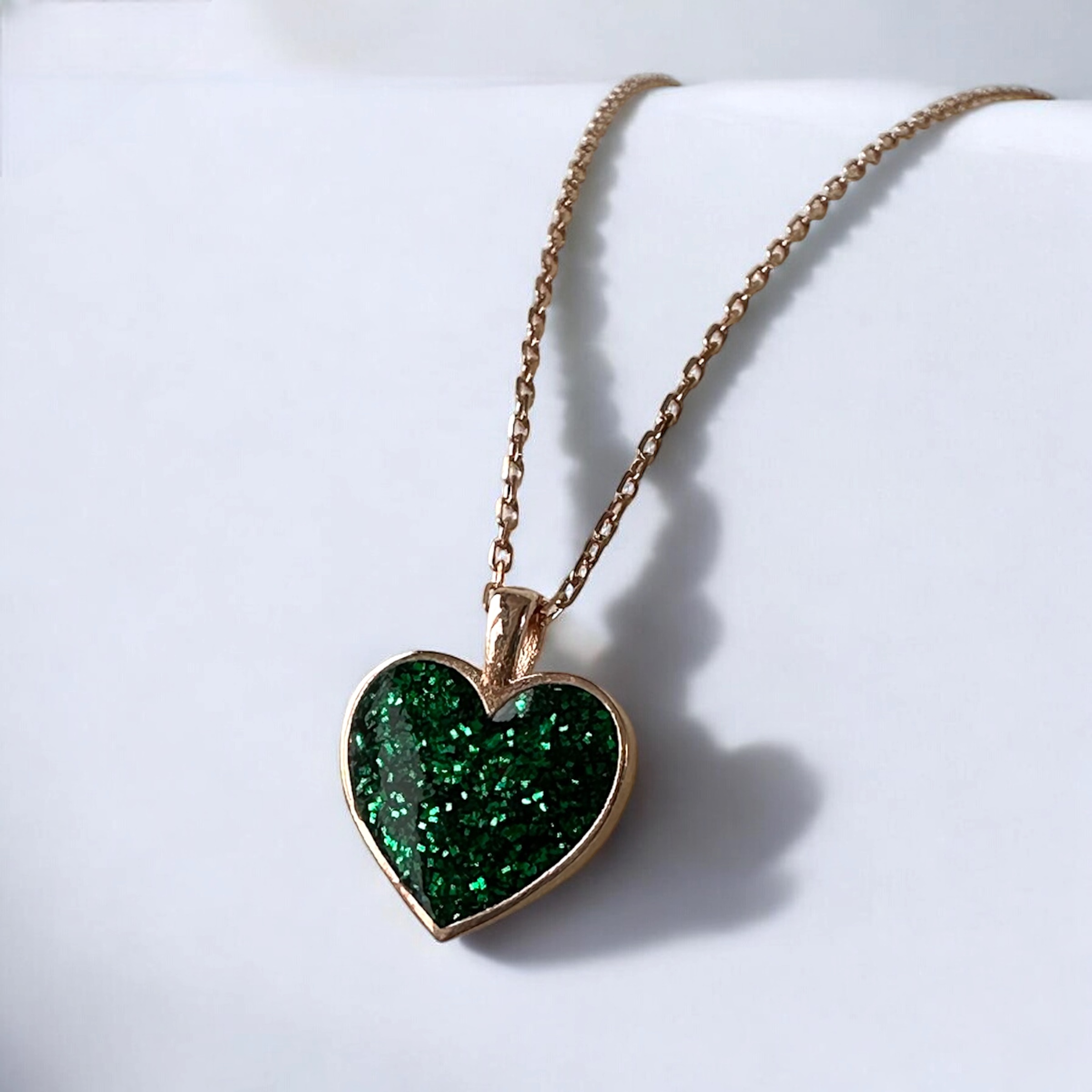 925 Sterling Green Glitter Heart Silver Necklace