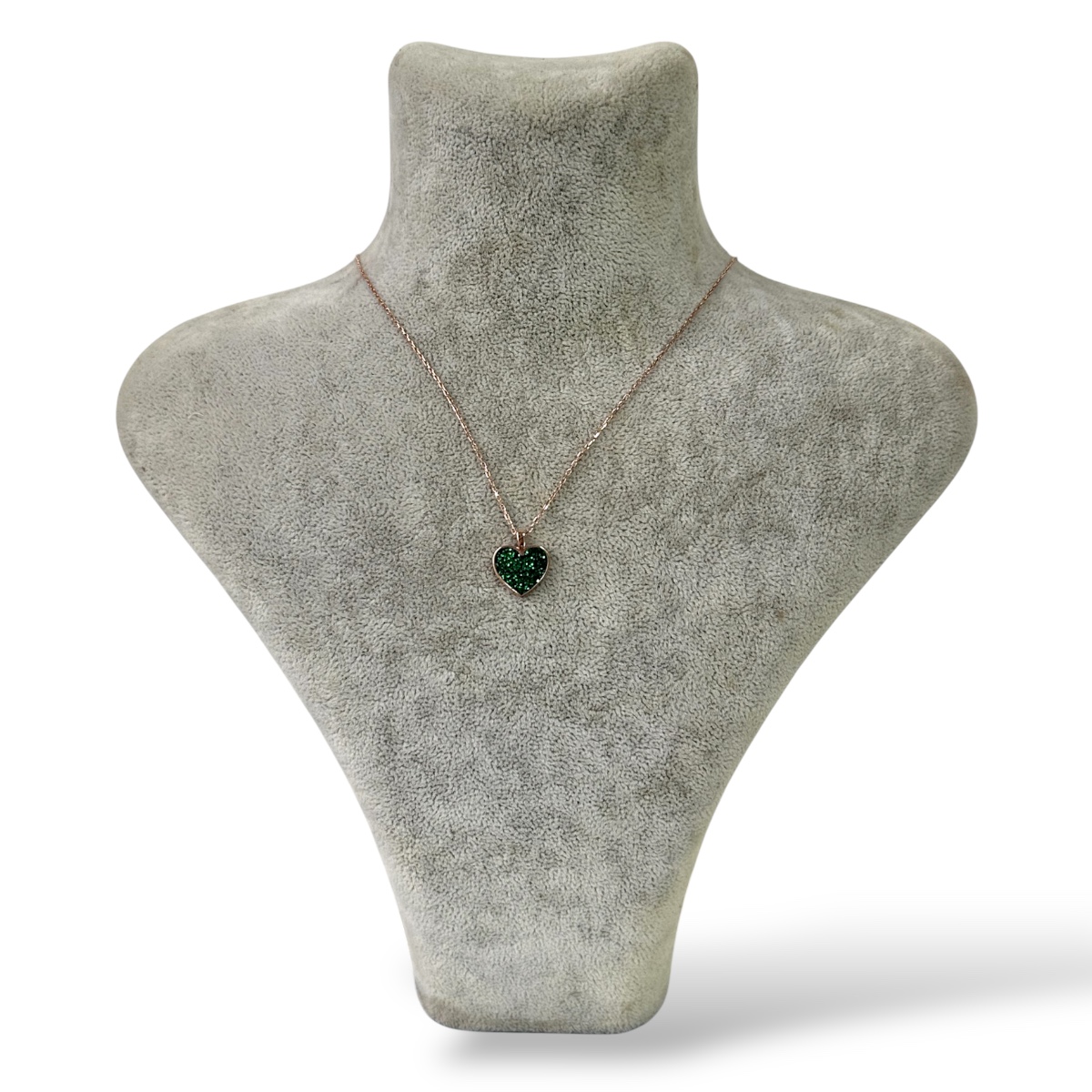 925 Sterling Green Glitter Heart Silver Necklace