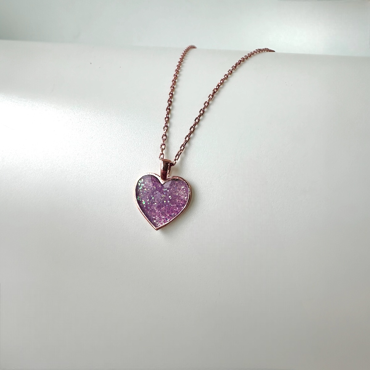925 Sterling Silver Pink Glitter Heart Necklace