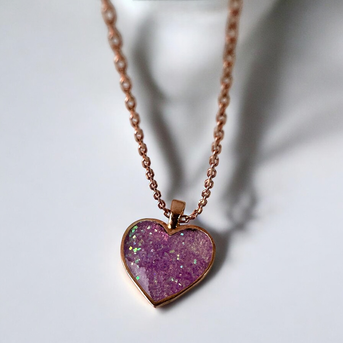 925 K Pink Simli Heart Silver Necklace