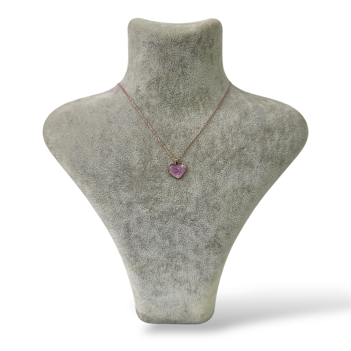 925 Sterling Silver Pink Glitter Heart Necklace