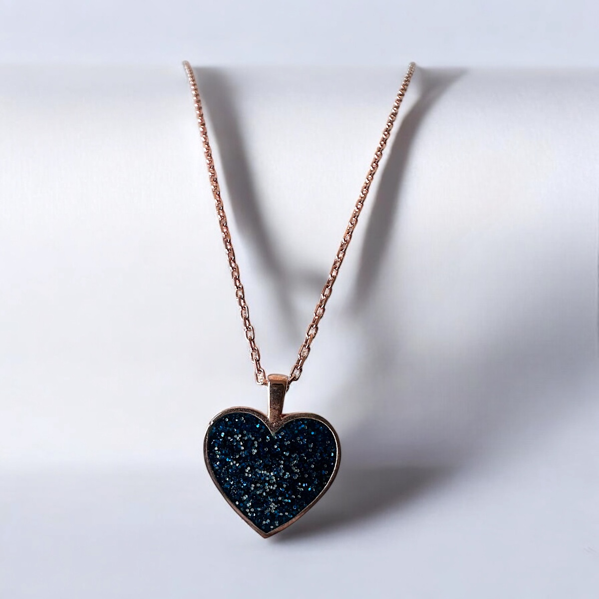 925 Sterling Silver Dark Blue Sparkly Heart Necklace
