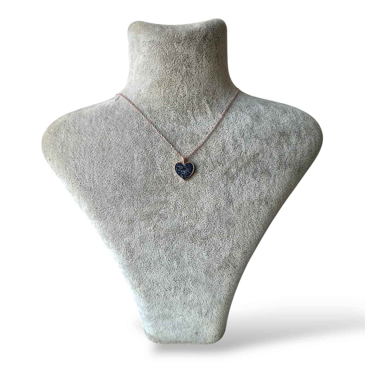 925 Sterling Silver Dark Blue Sparkly Heart Necklace