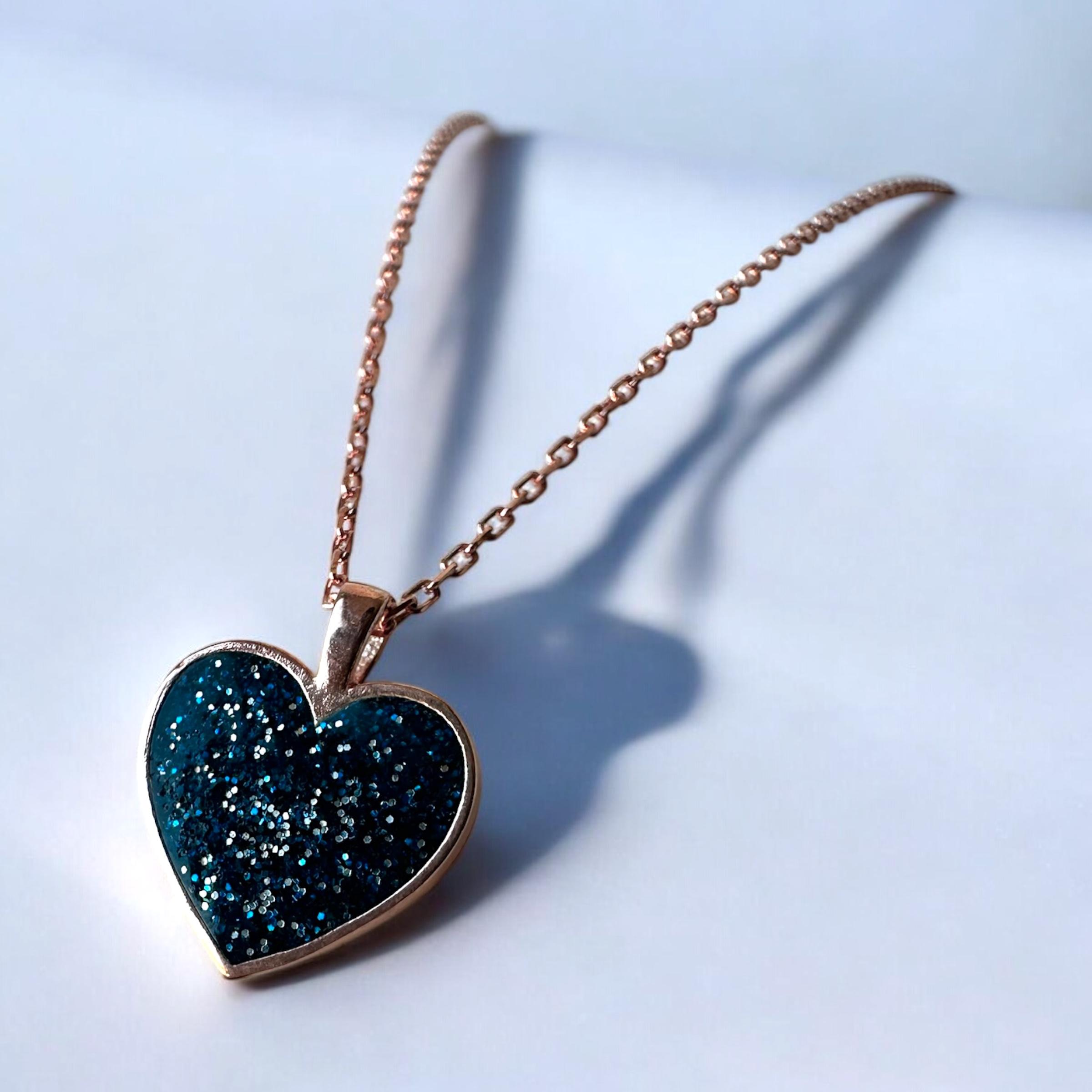 925 K Navy Simli Heart Silver Necklace