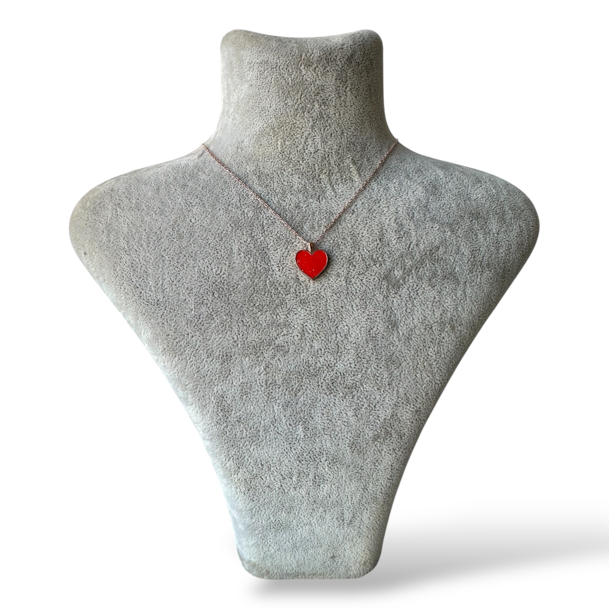 925 Sterling Silver Red Glitter Heart Necklace