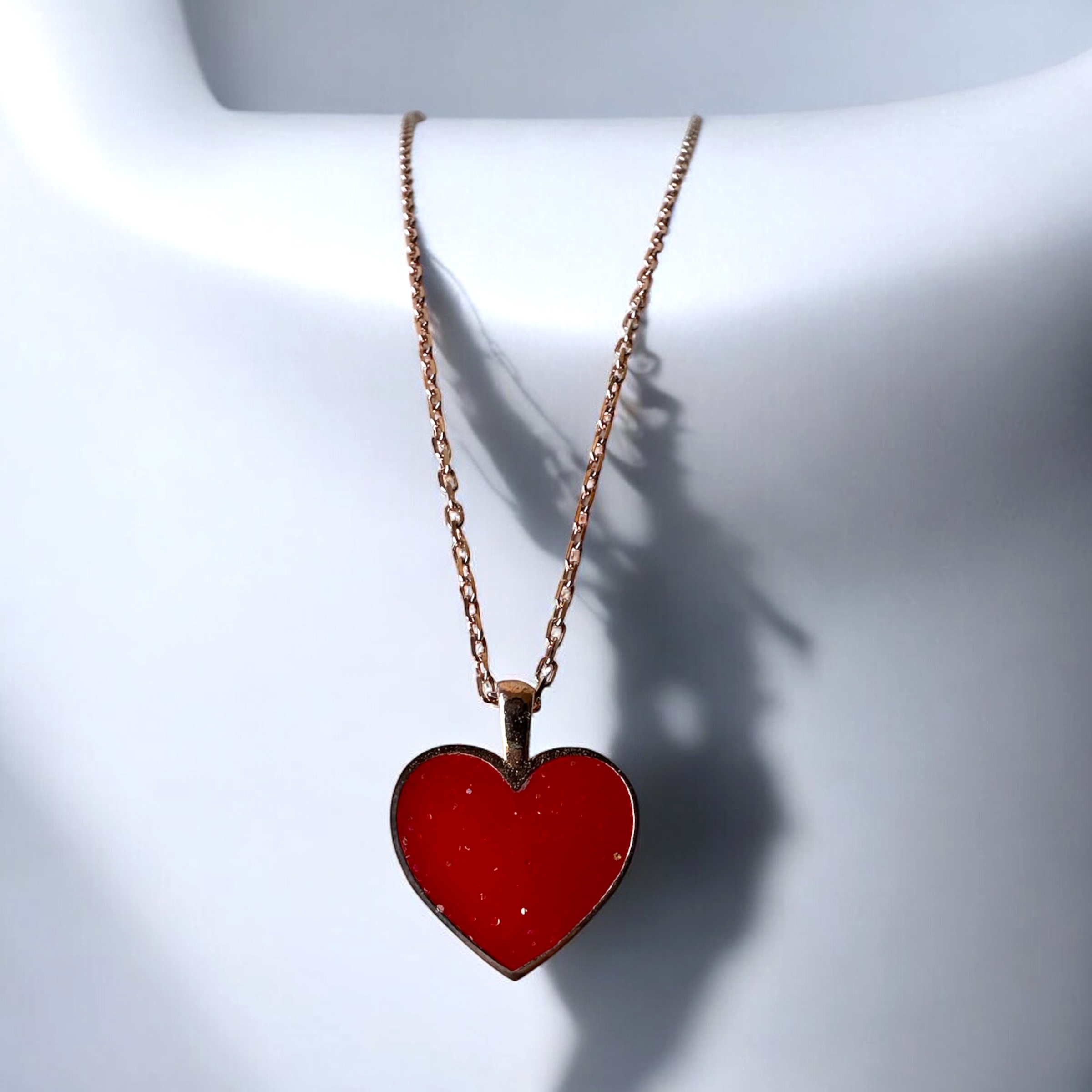 925 Sterling Silver Red Glitter Heart Necklace
