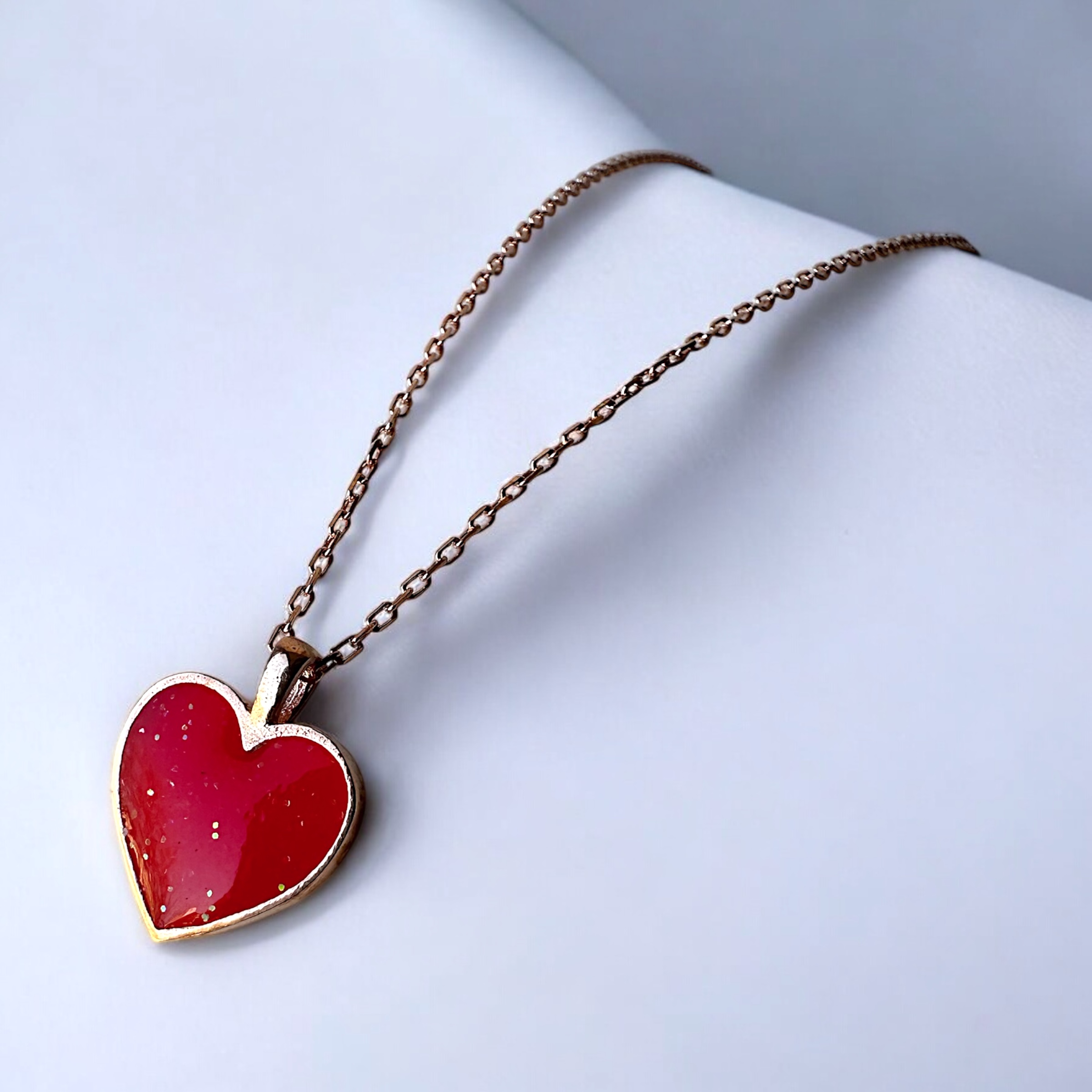 925 K Red Simli Heart Silver Necklace