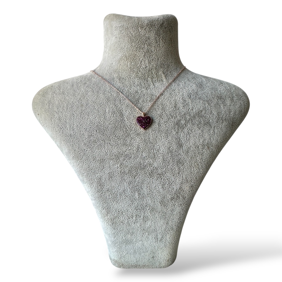 925 Sterling Silver Purple Glitter Heart Necklace