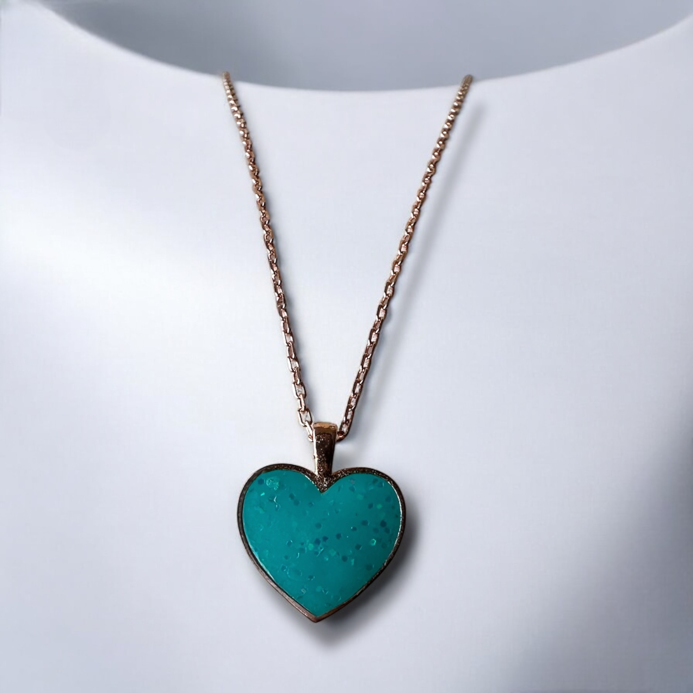925 Sterling Silver Turquoise Sparkly Heart Necklace