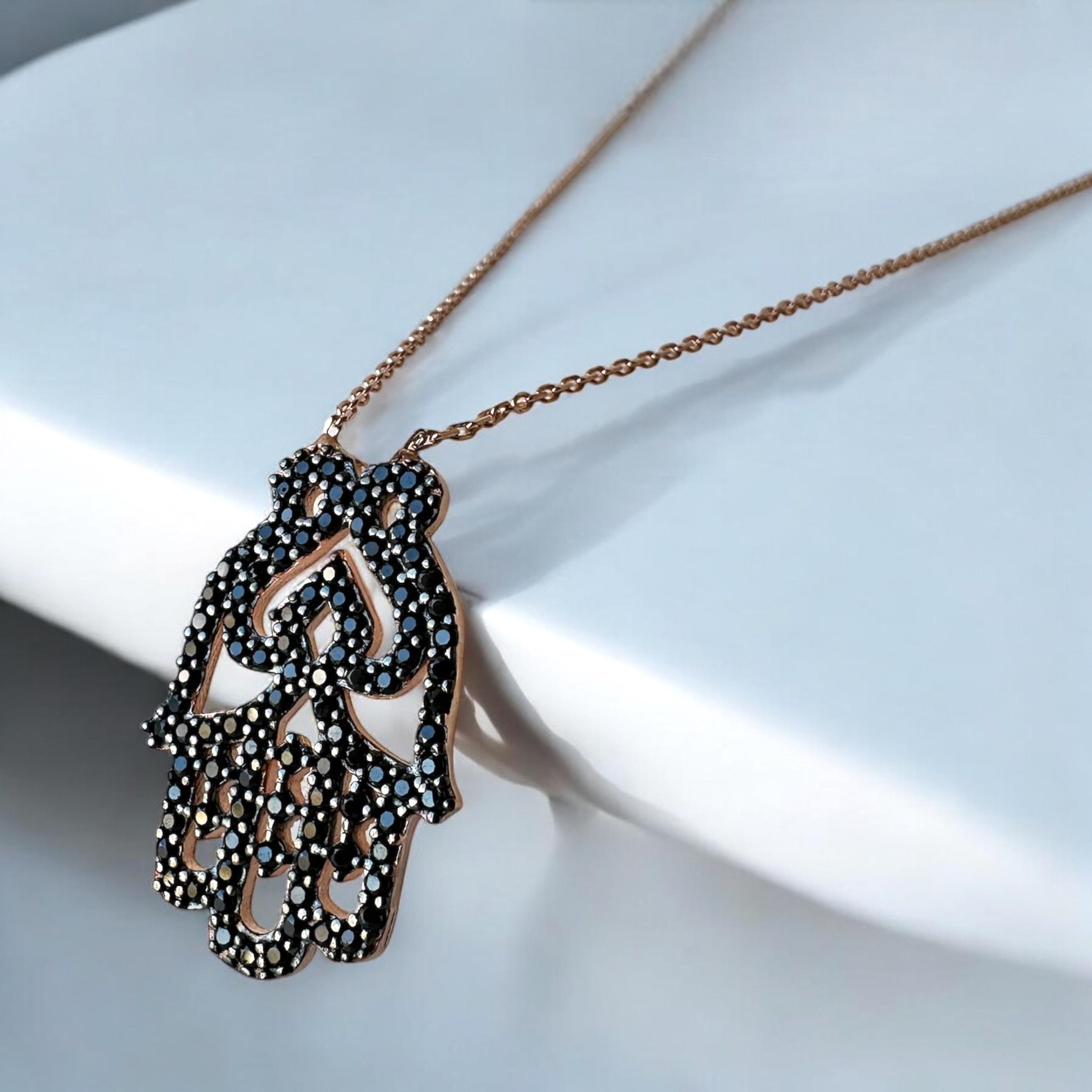 925 K Black Stone-set Fatma Ana Eli Silver Necklace