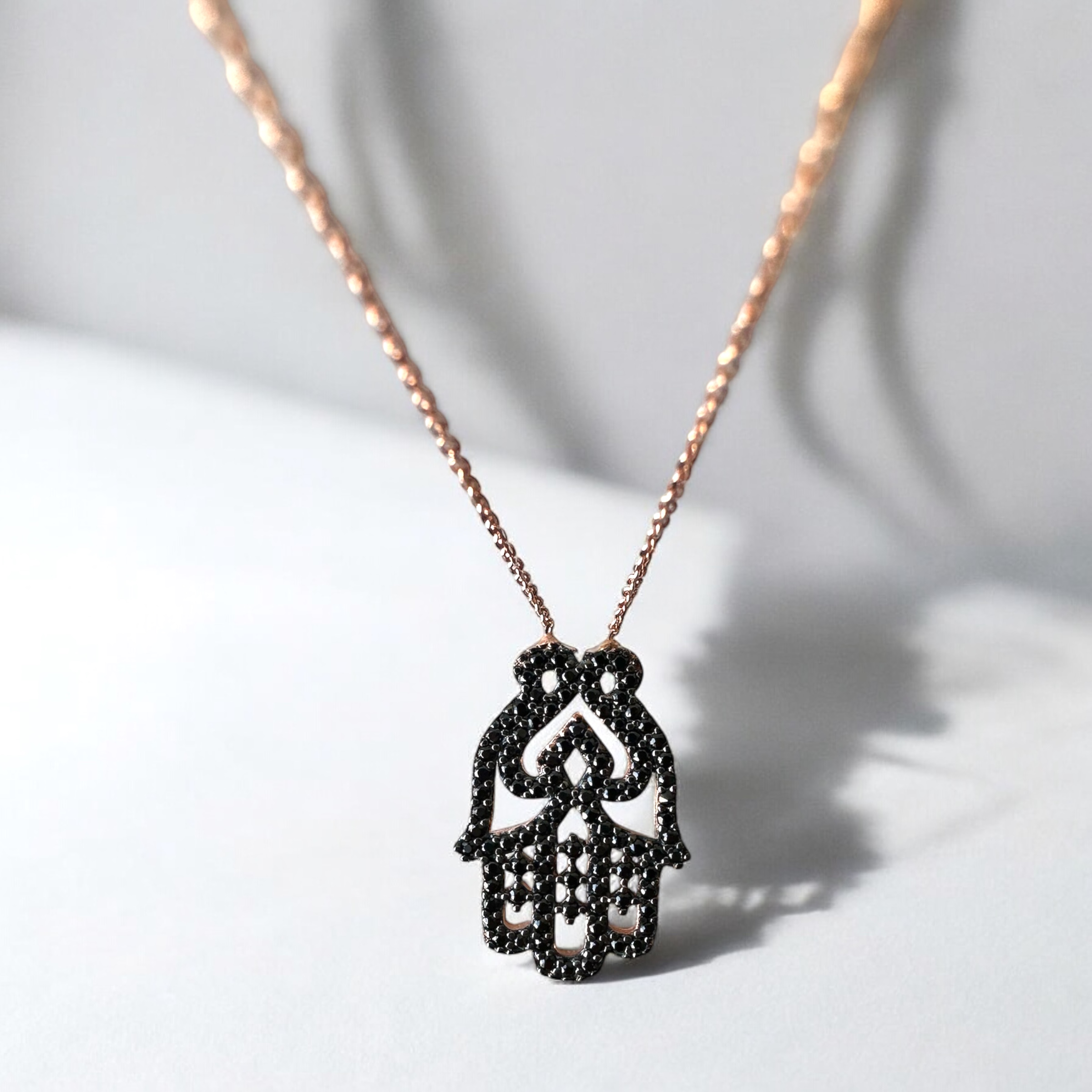 925 Sterling Black Fatima Hand Silver Necklace