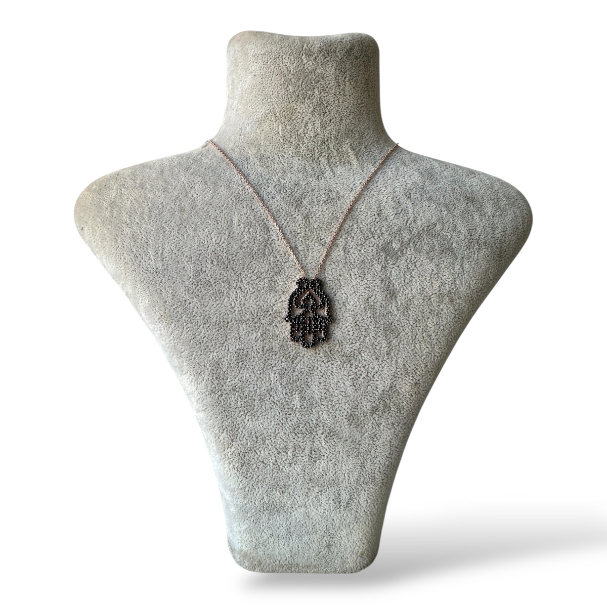 925 Sterling Black Fatima Hand Silver Necklace