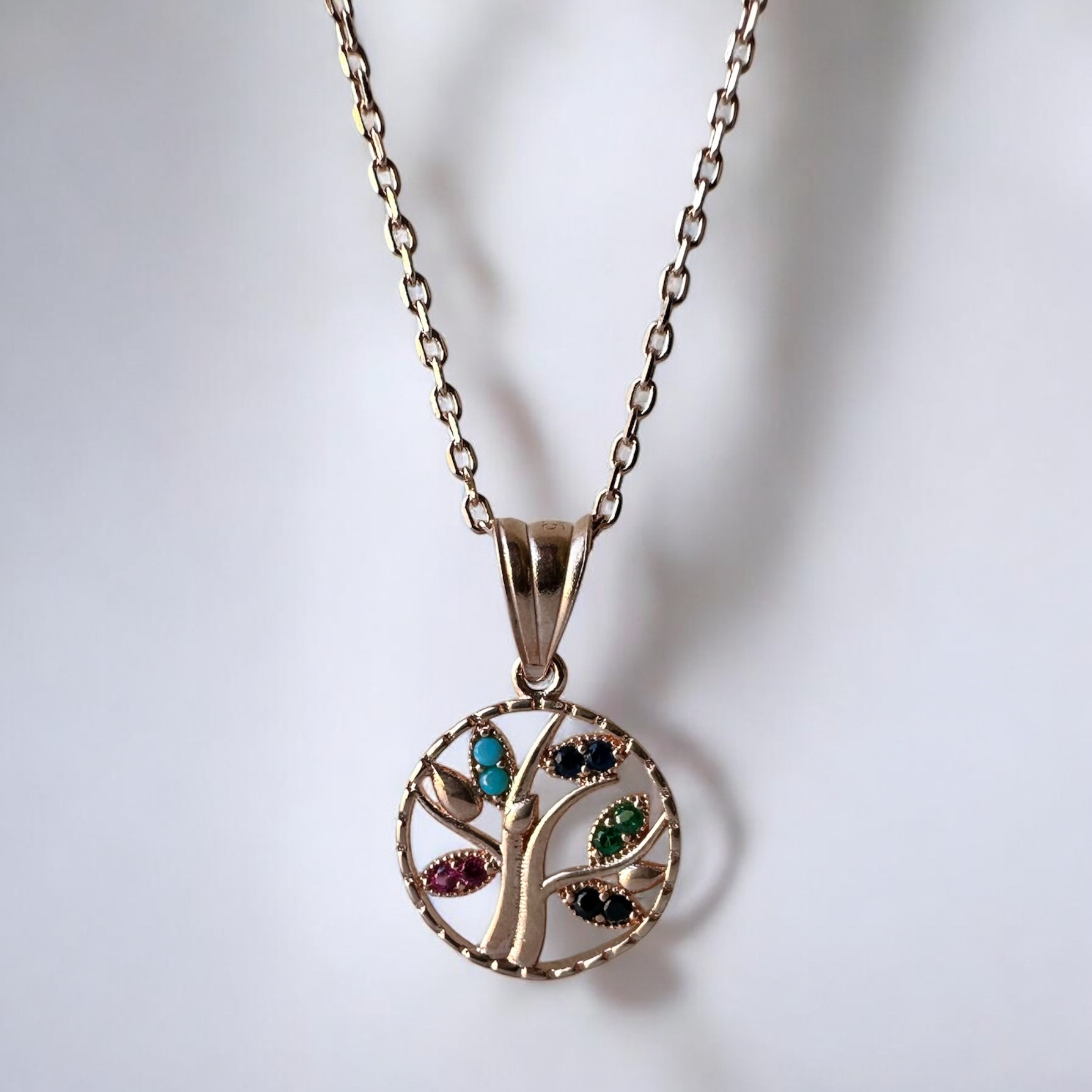 925 K Zircon Stone-set Hayat Tree Silver Necklace