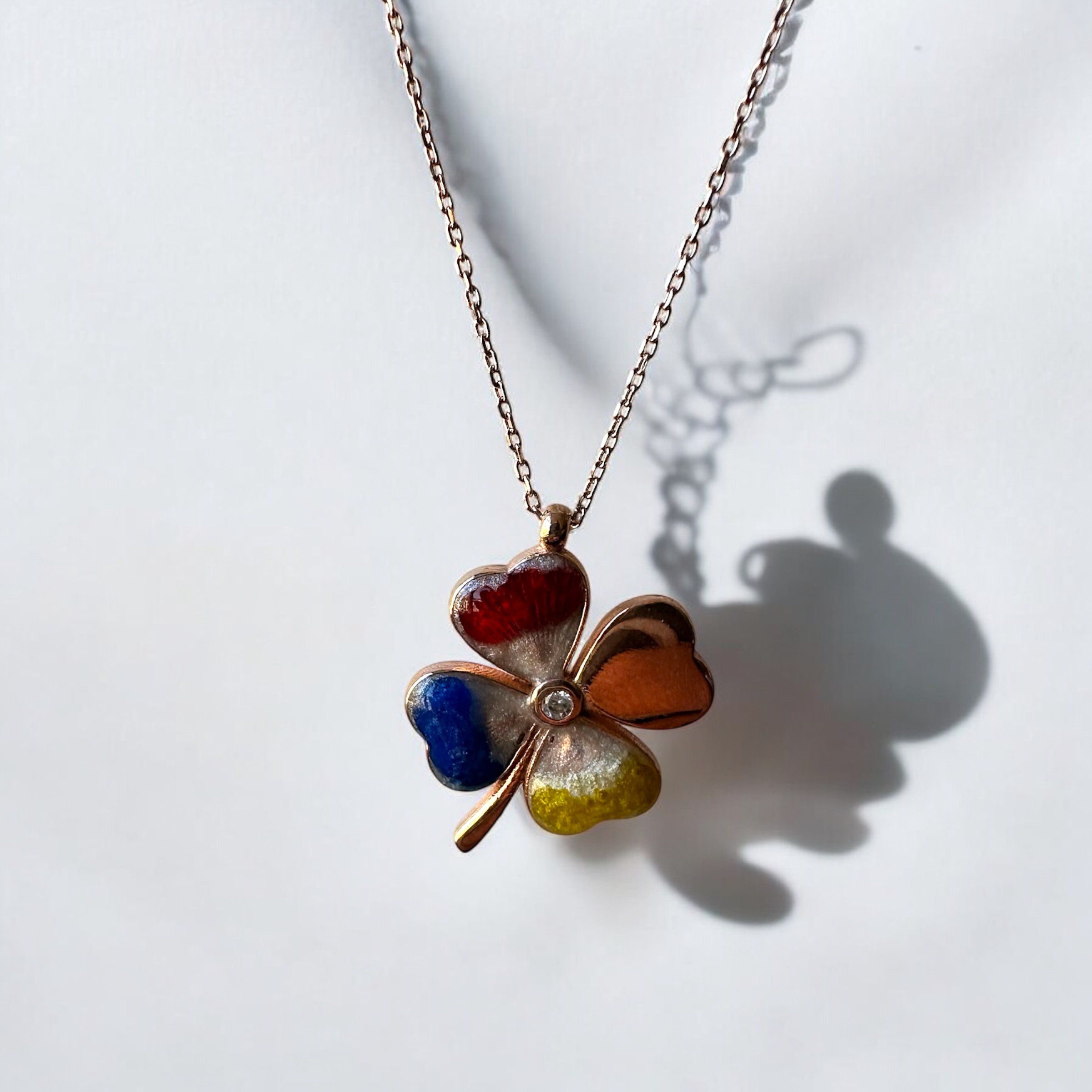 925 K Colored Clover Silver Necklace