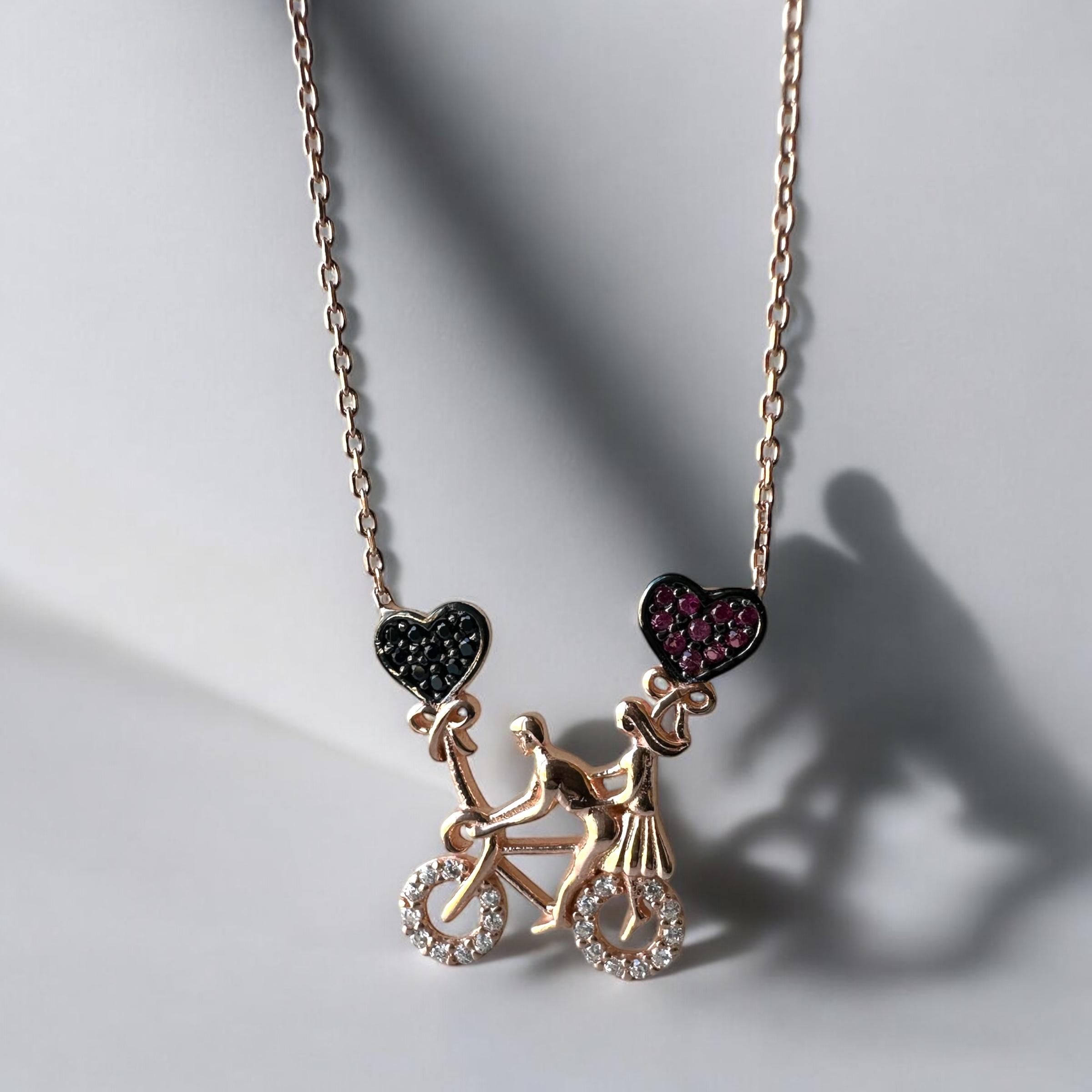 925 K Bisiklete Binen Double Silver Necklace