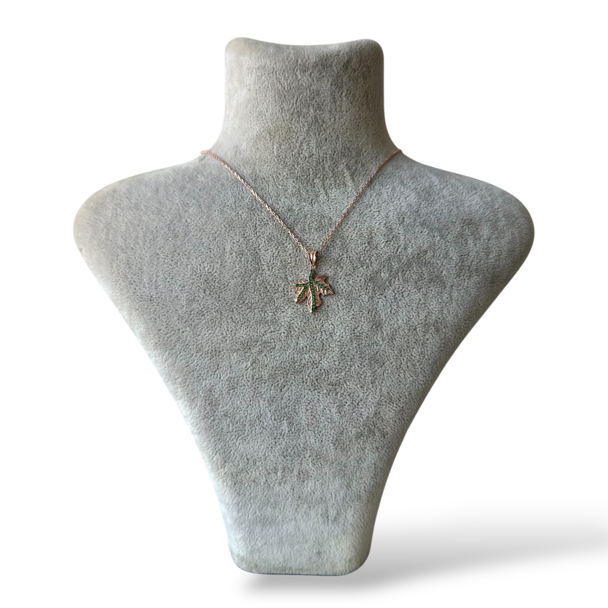 925 Sterling Silver Necklace with Green Stone and Plane Leaf