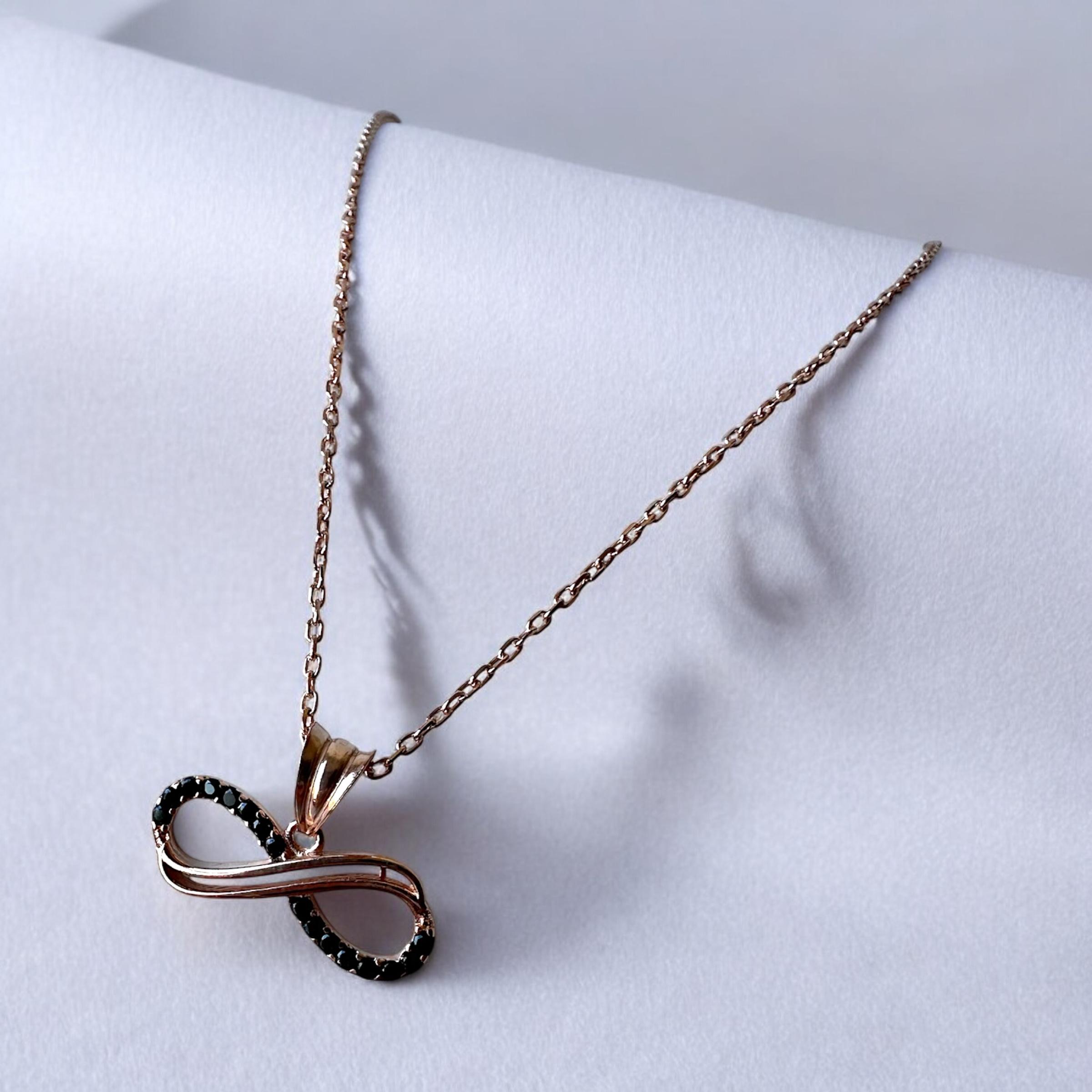 925 Sterling Black Zircon Stone Infinity Necklace