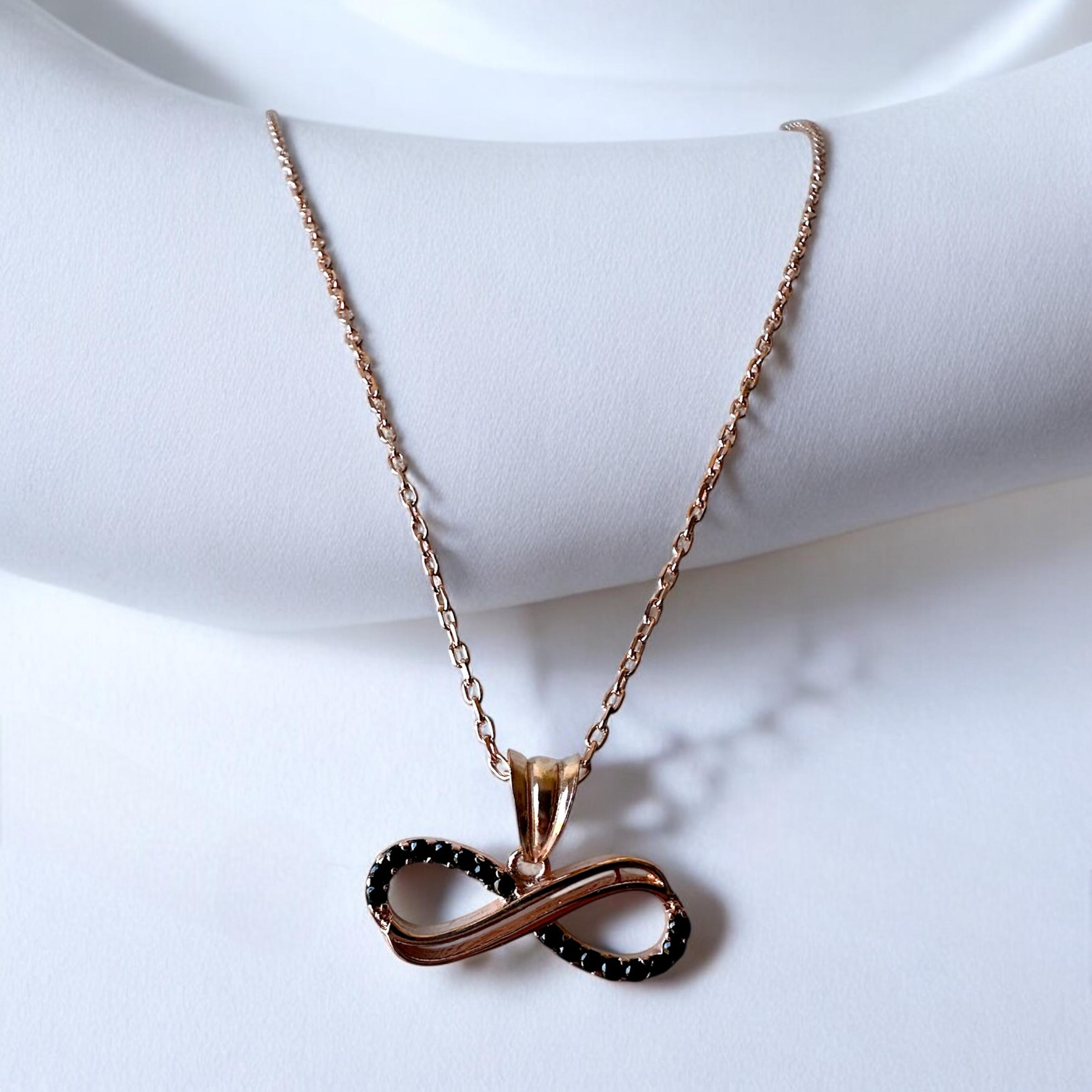 925 K Black Zircon Stone-set Infinity Necklace