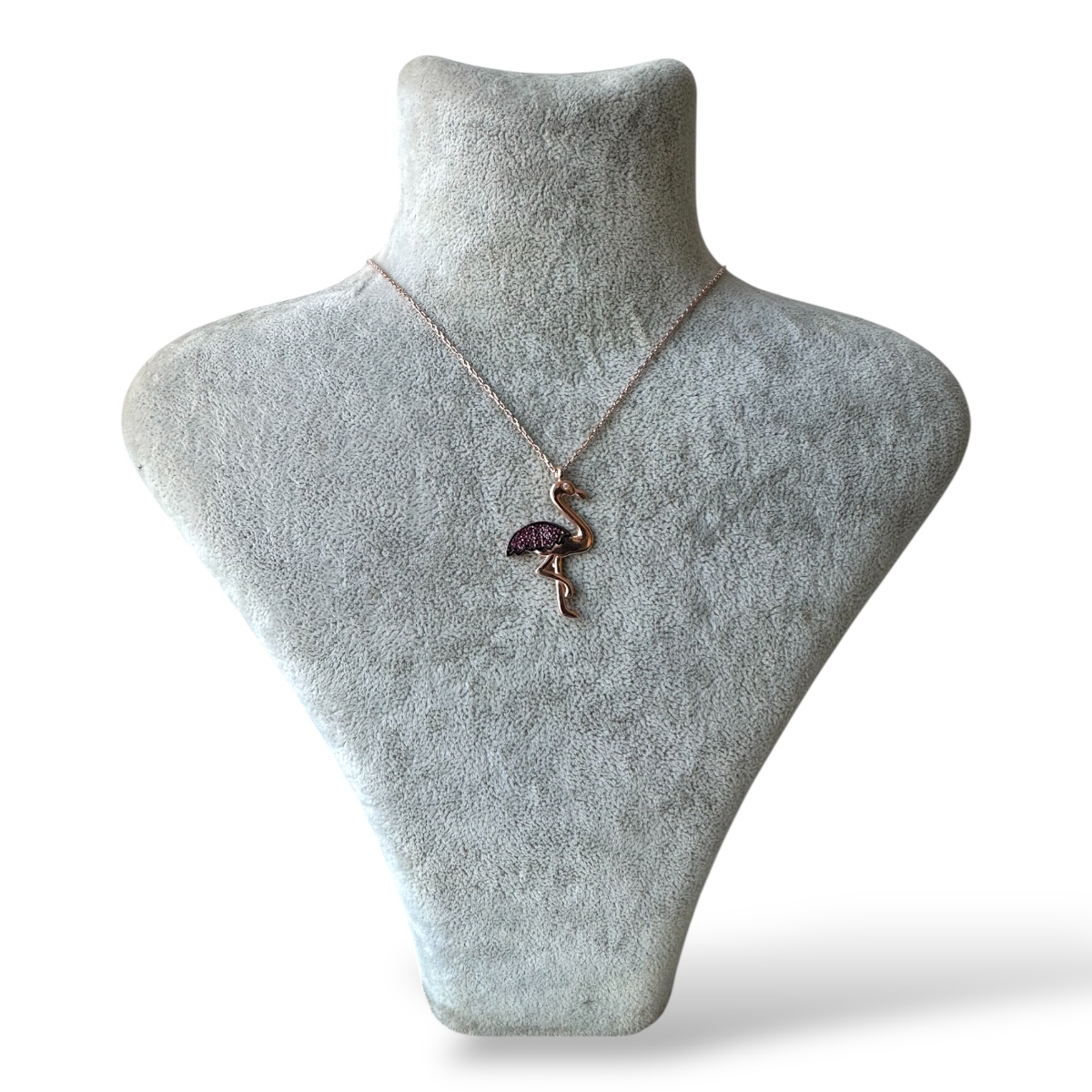 925 Sterling Silver Flamingo Necklace with Pink Stone