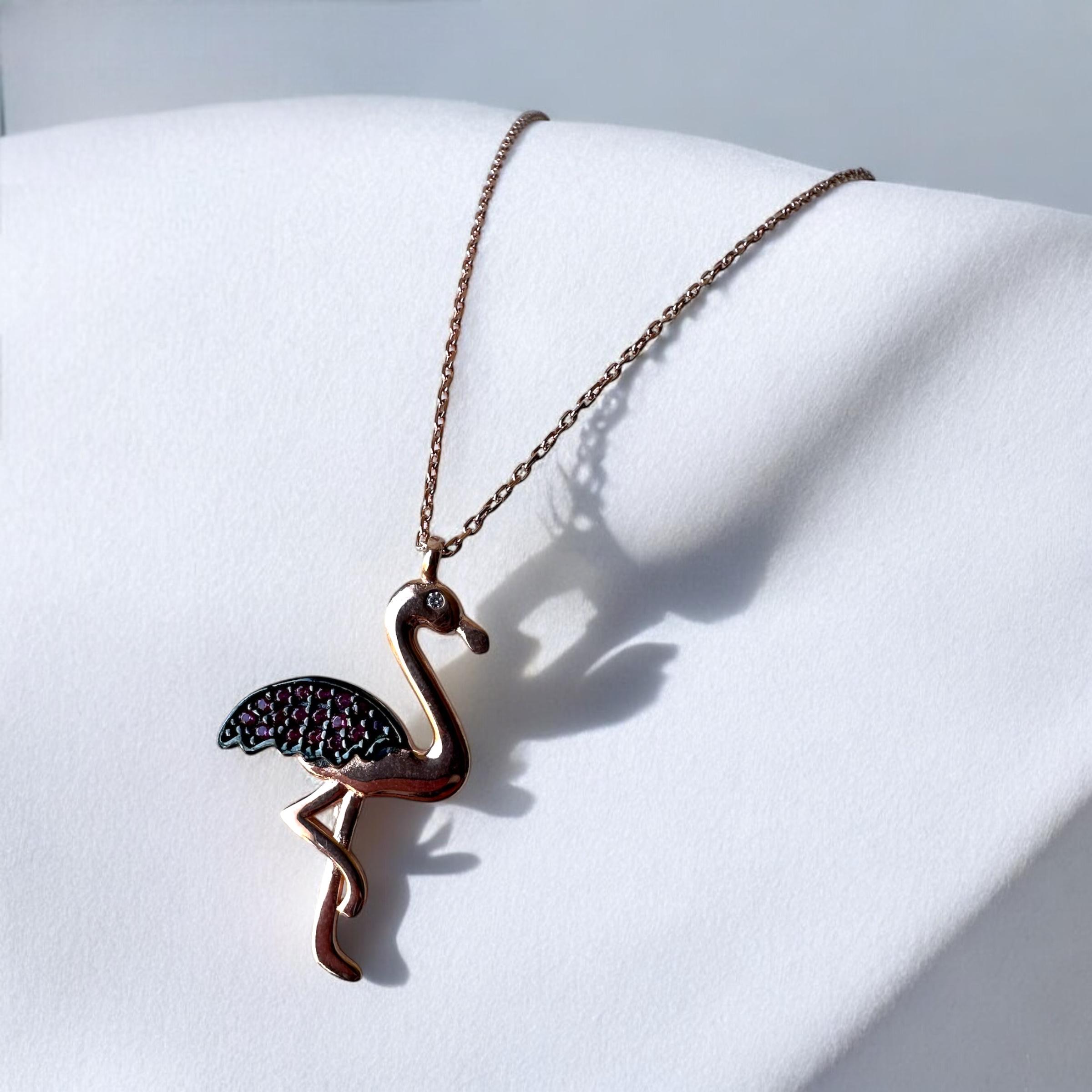925 Sterling Silver Flamingo Necklace with Pink Stone