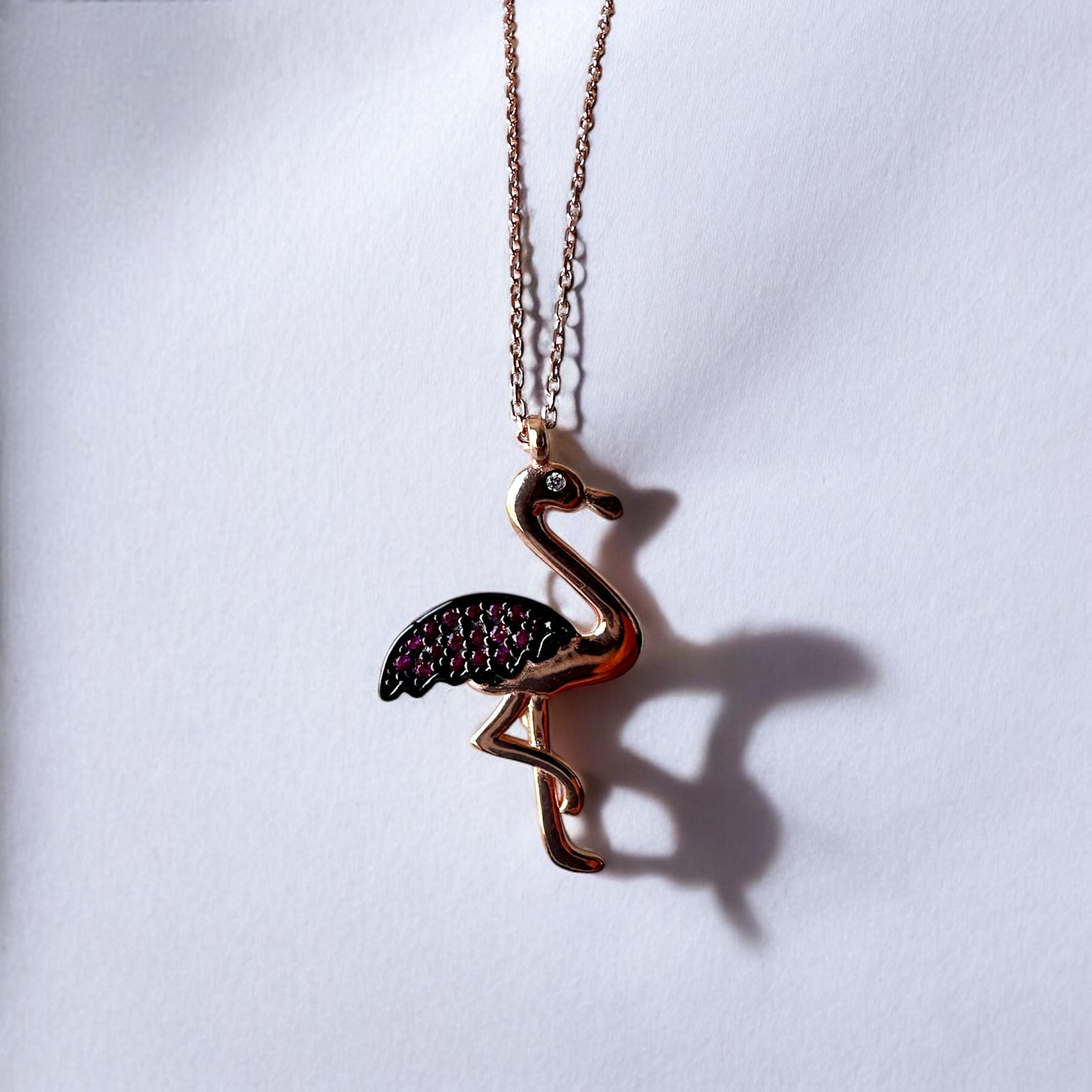 925 K Pink Stone-set Flamingo Silver Necklace