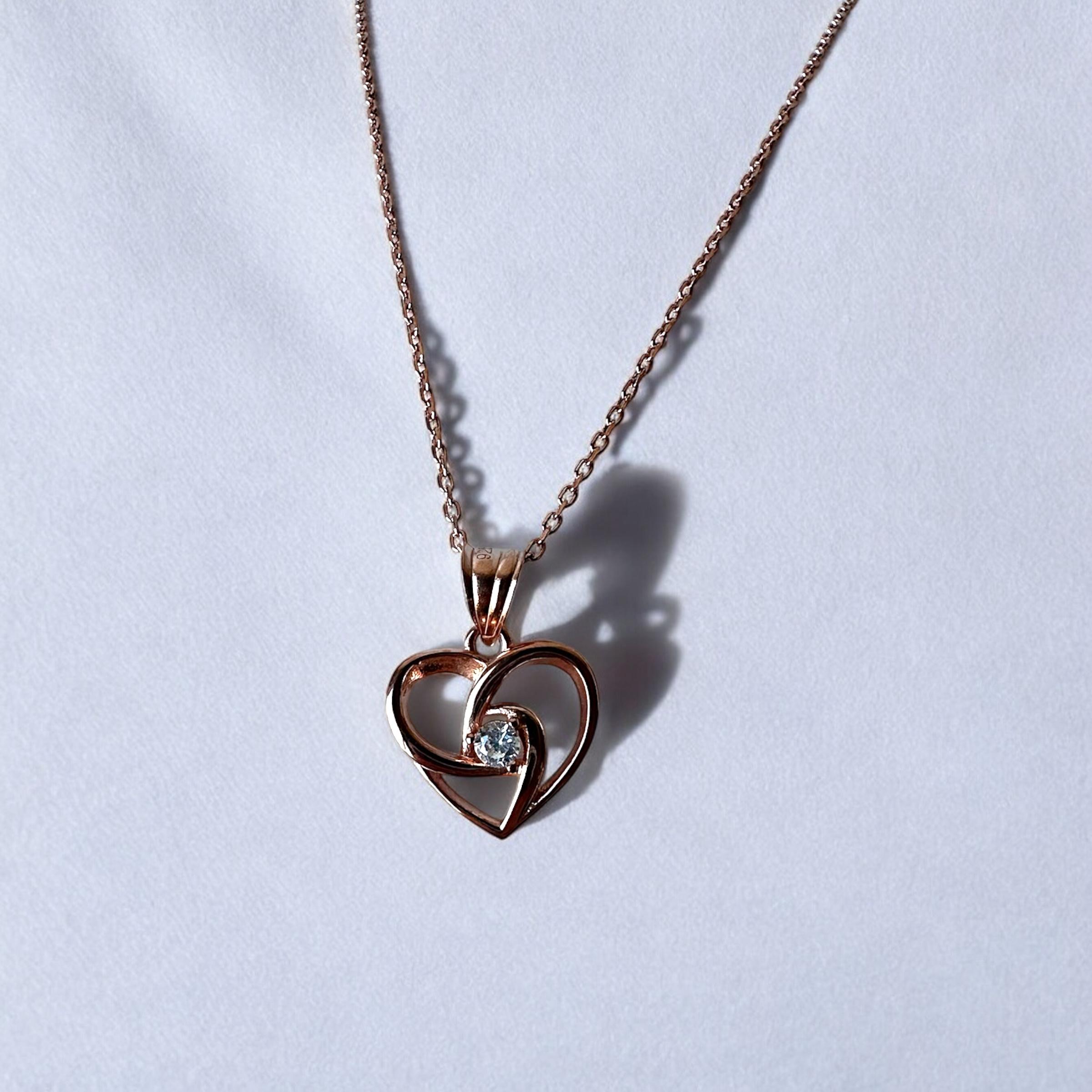 925 K Zircon Solitaire Heart Silver Necklace