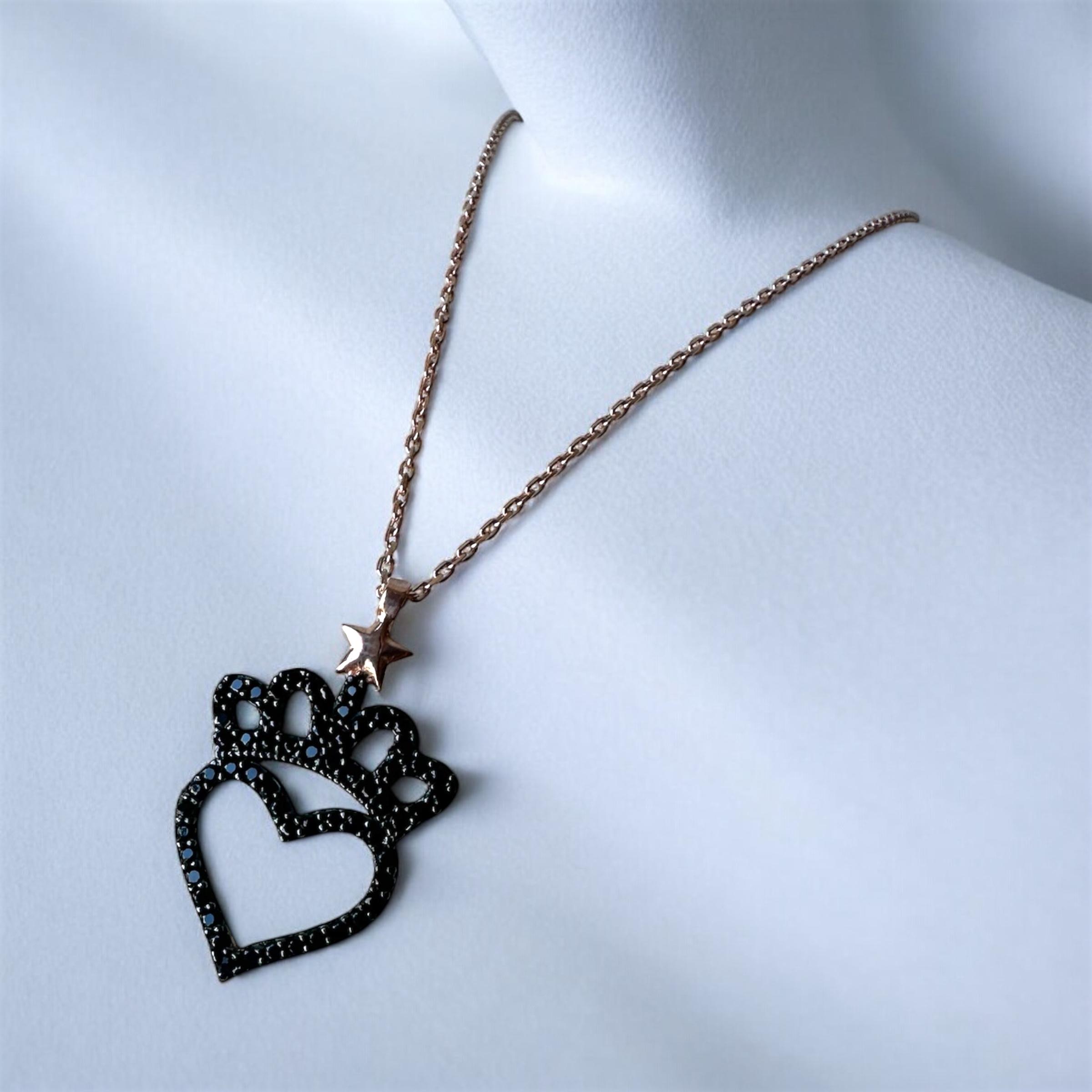 925 K Stone-set Heart & Kraliçe Tacı Silver Necklace