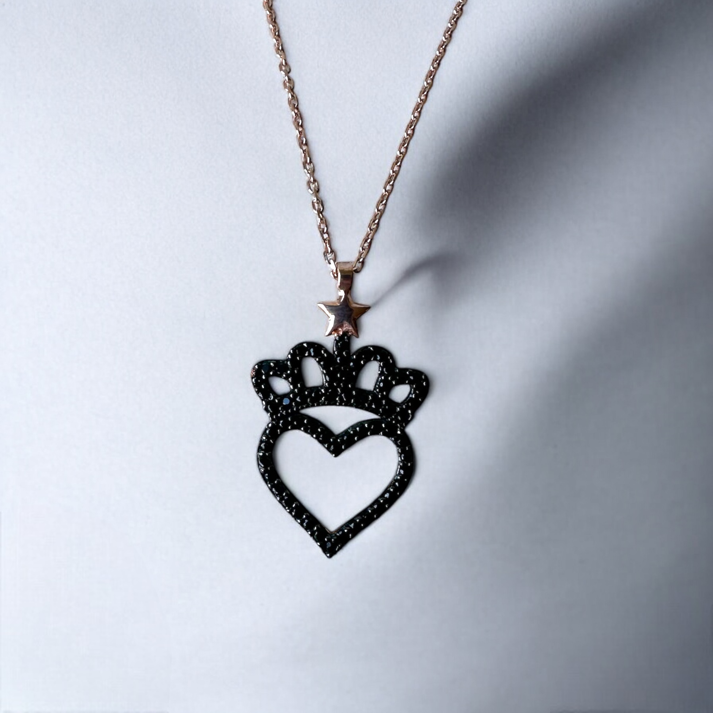 925 Sterling Stone Heart and Queen’s Crown Necklace
