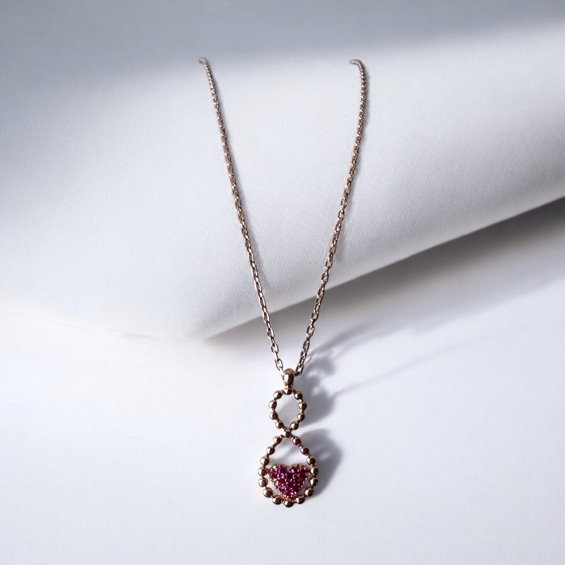 925 K Pink Zircon Heart Infinity Silver Necklace