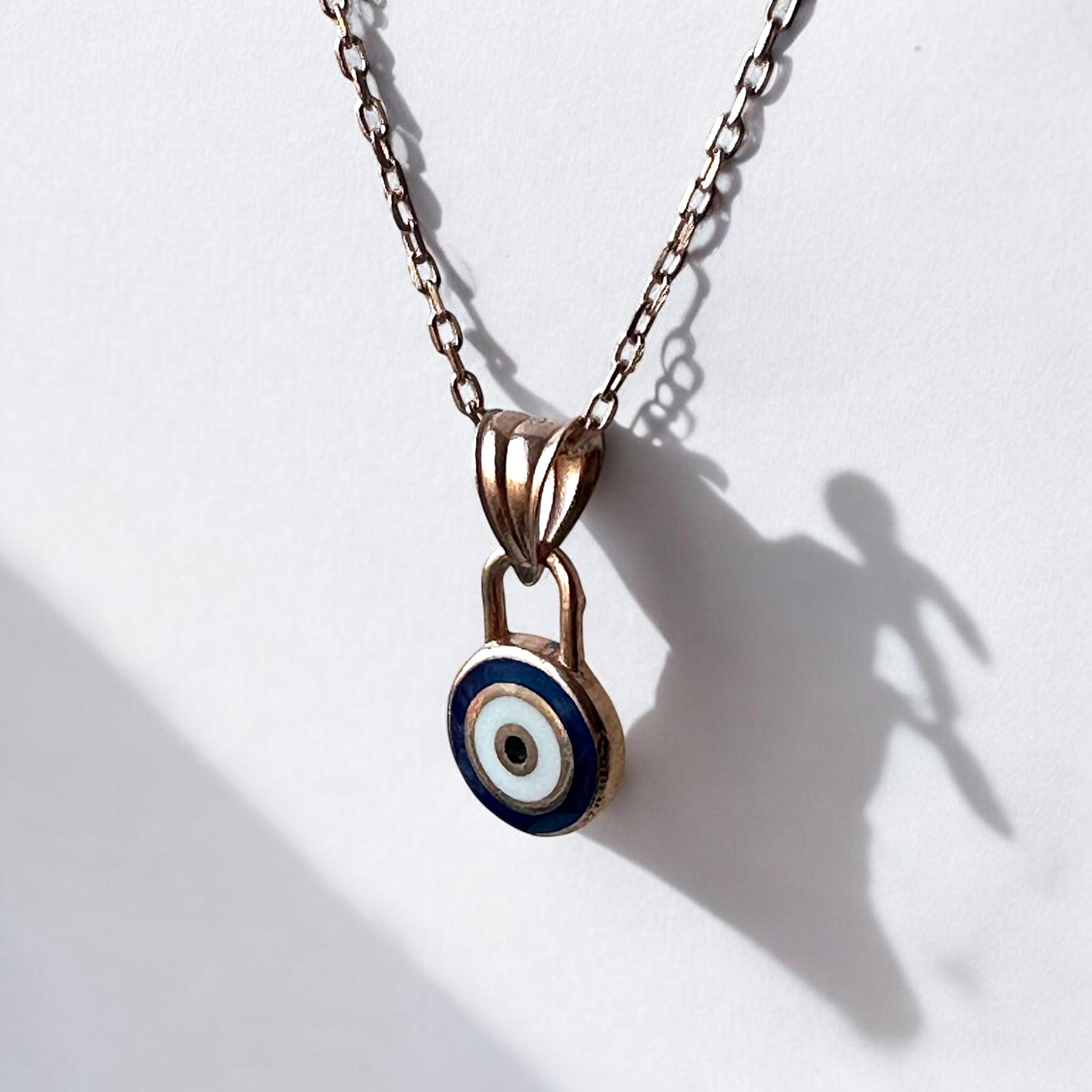 925 K Enamel Evil Eyelu Silver Necklace