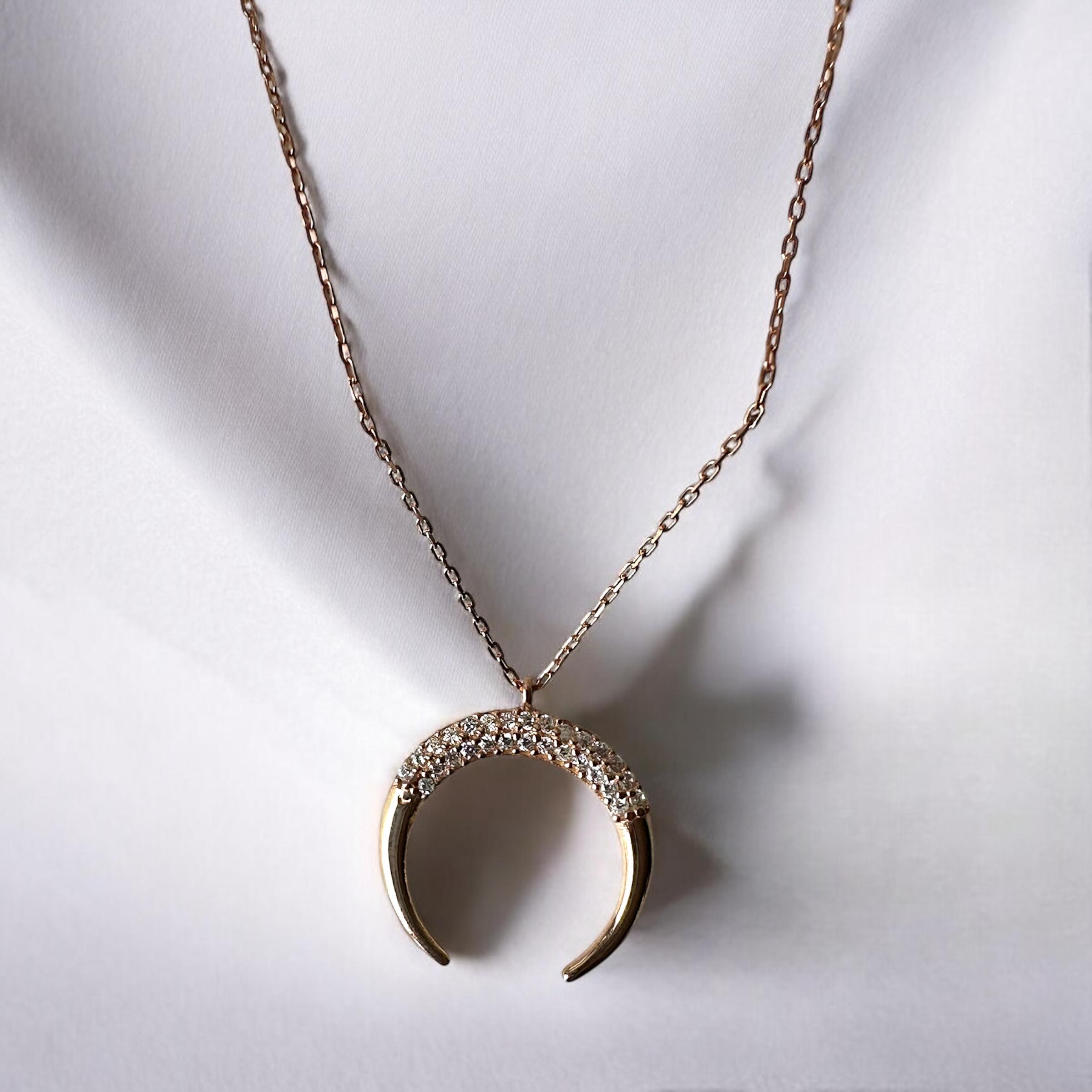 925 Sterling Silver Stone Inverted Crescent Necklace